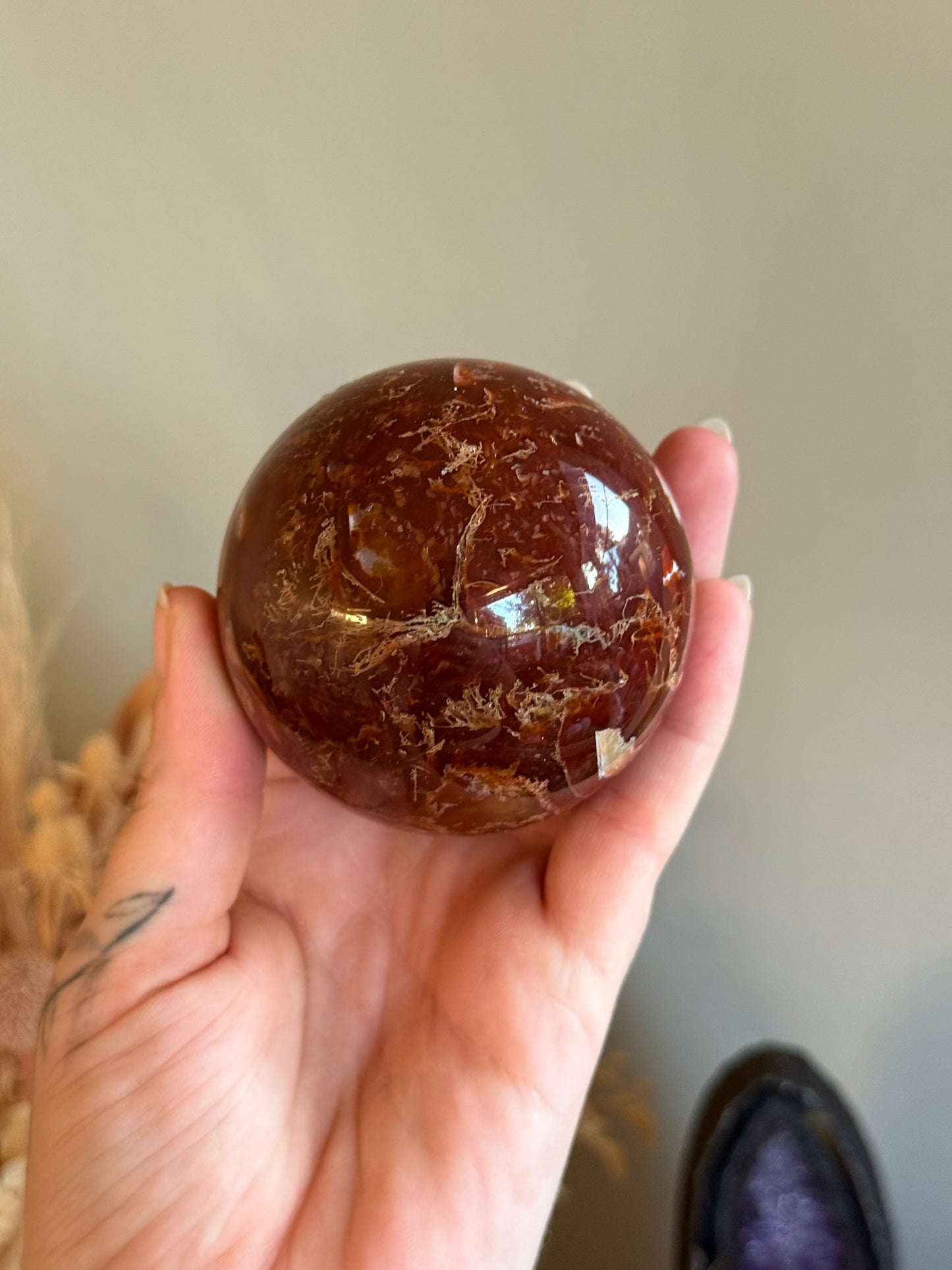 Carnelian and Moss Agate Sphere