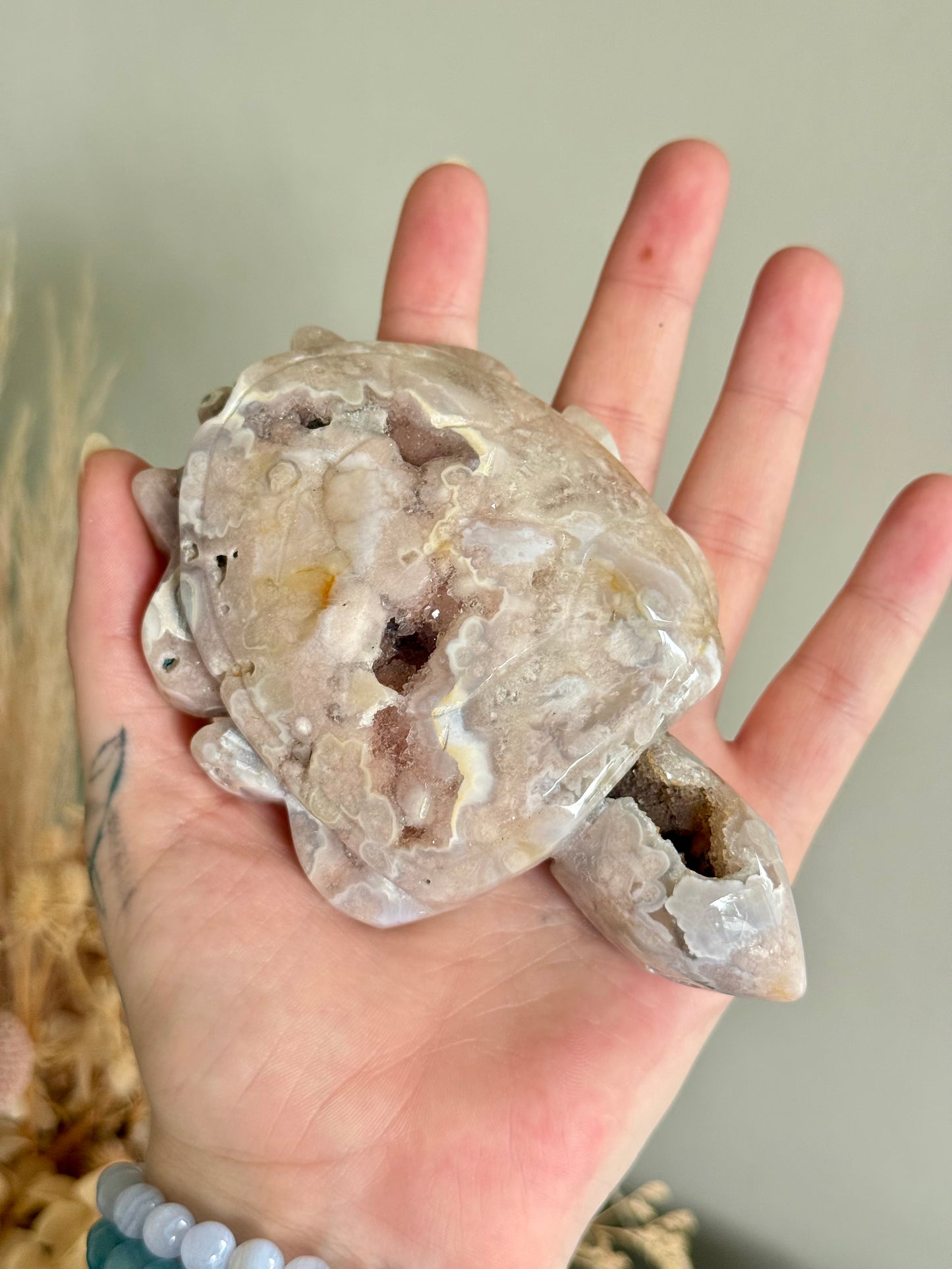 Pink Amethyst and Flower Agate Turtle