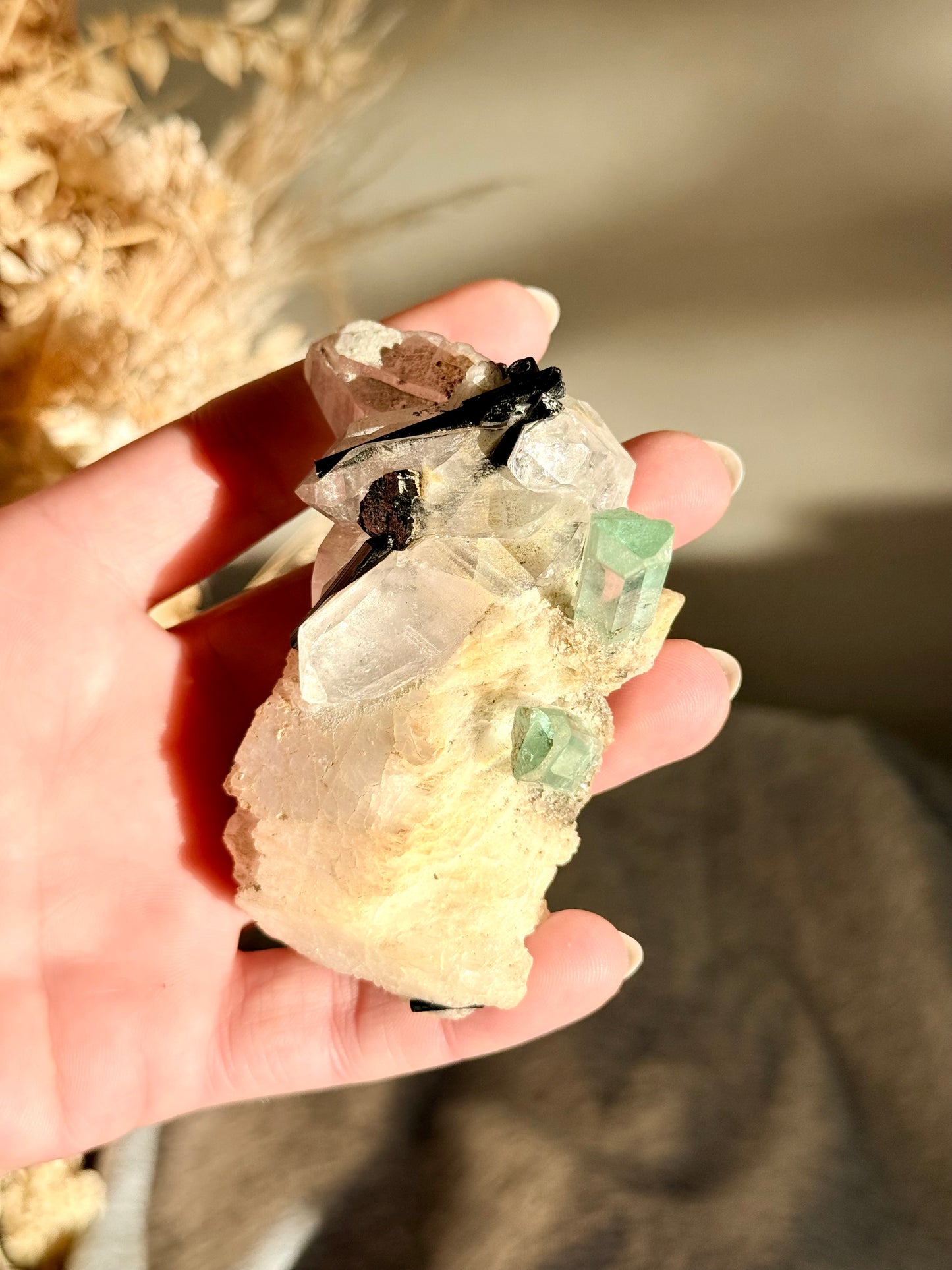 Blue Tourmaline with Quartz and Black Tourmaline