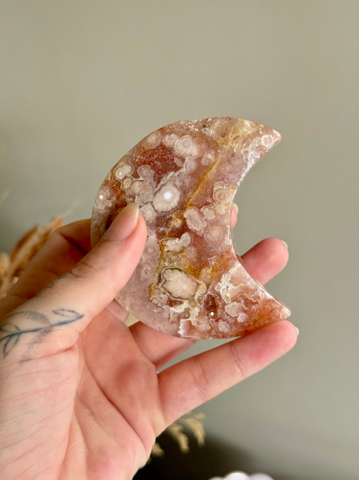 Pink Amethyst and Flower Agate Moon