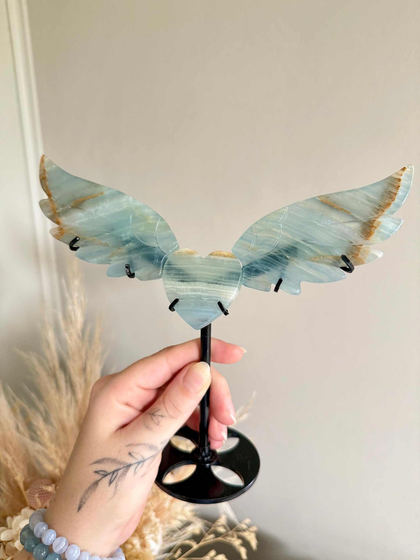 Blue Onyx Heart with Wings