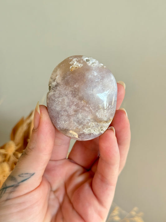 Pink Amethyst and Flower Agate Palmstone