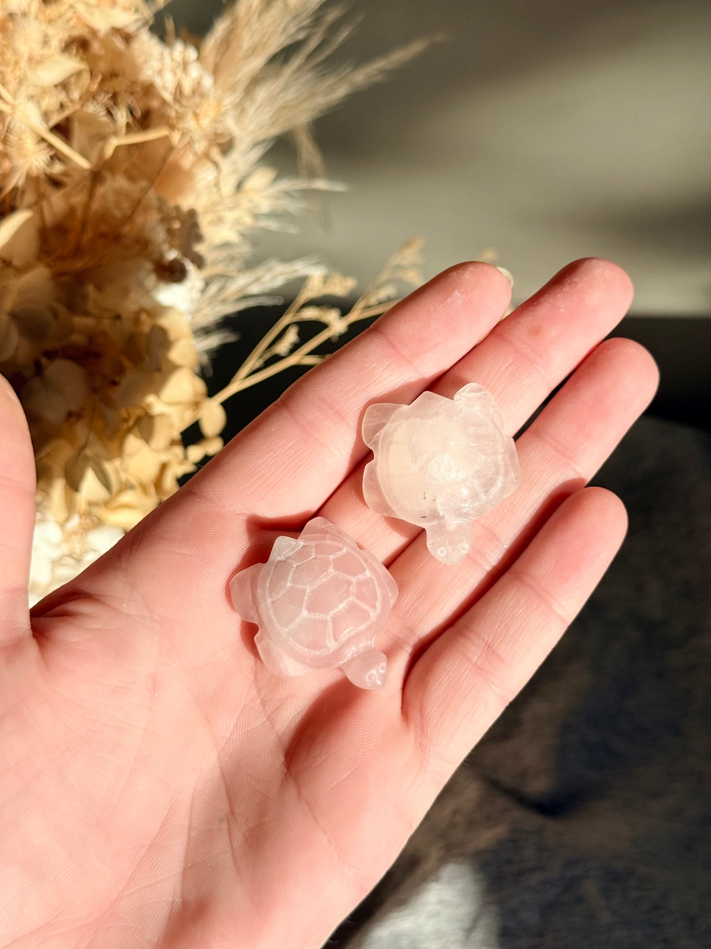 Clear Quartz and Rose Quartz Turtles