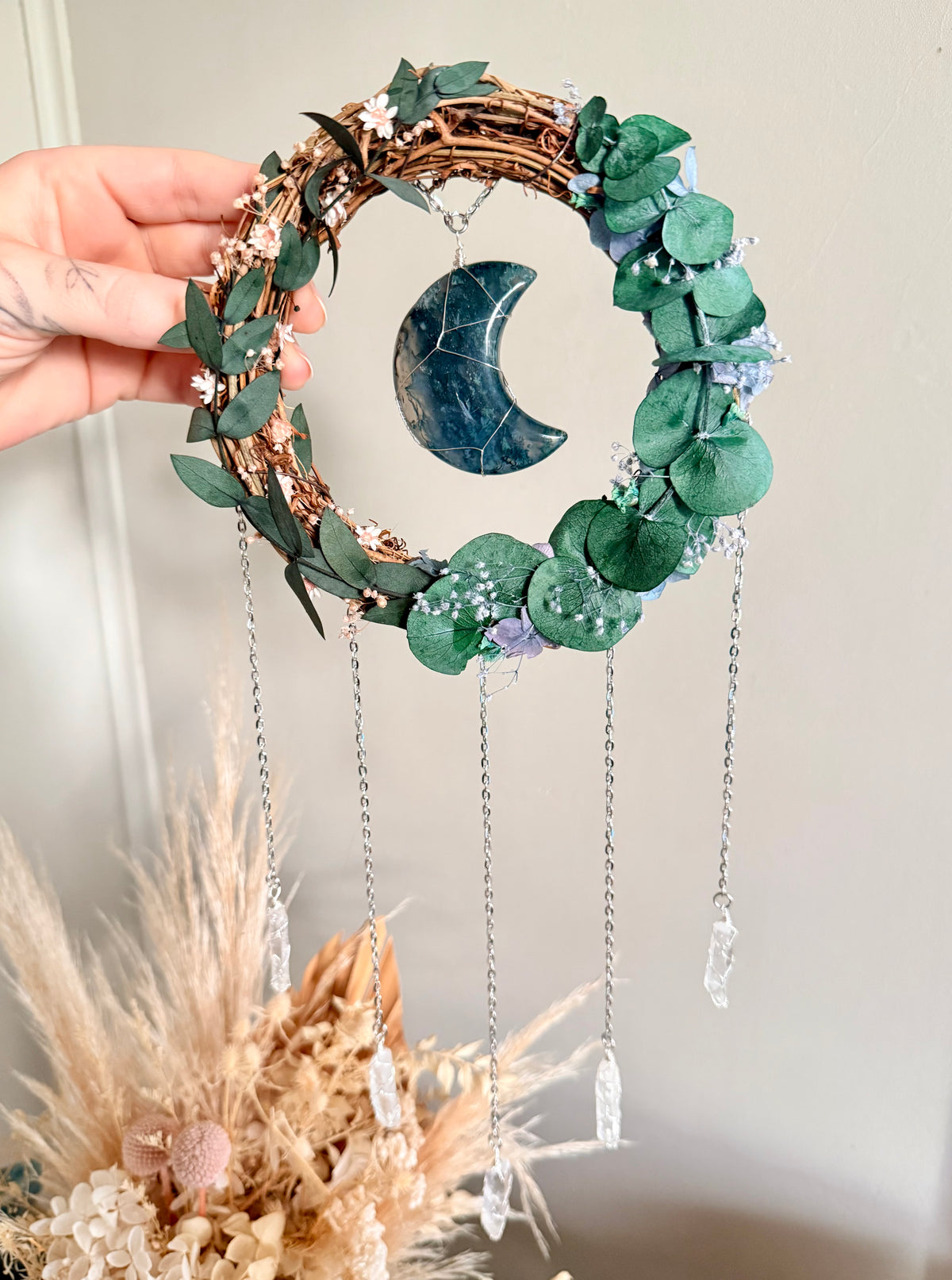15cm Moss Agate Moon Wreath