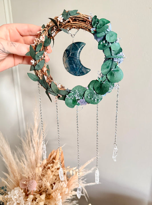 15cm Moss Agate Moon Wreath