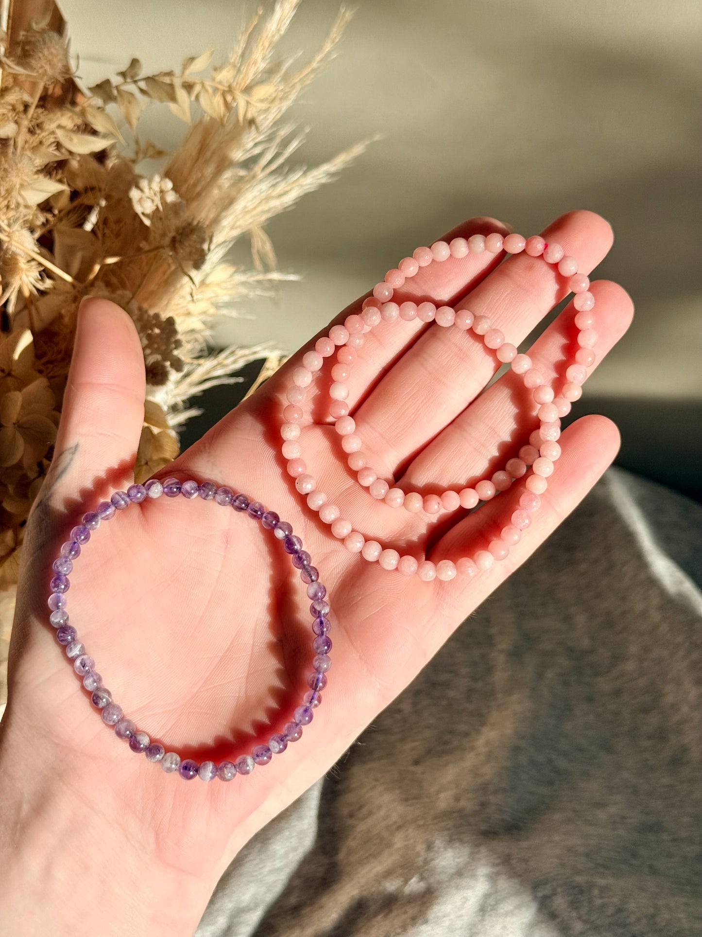 Amethyst and Pink Opal Bracelets