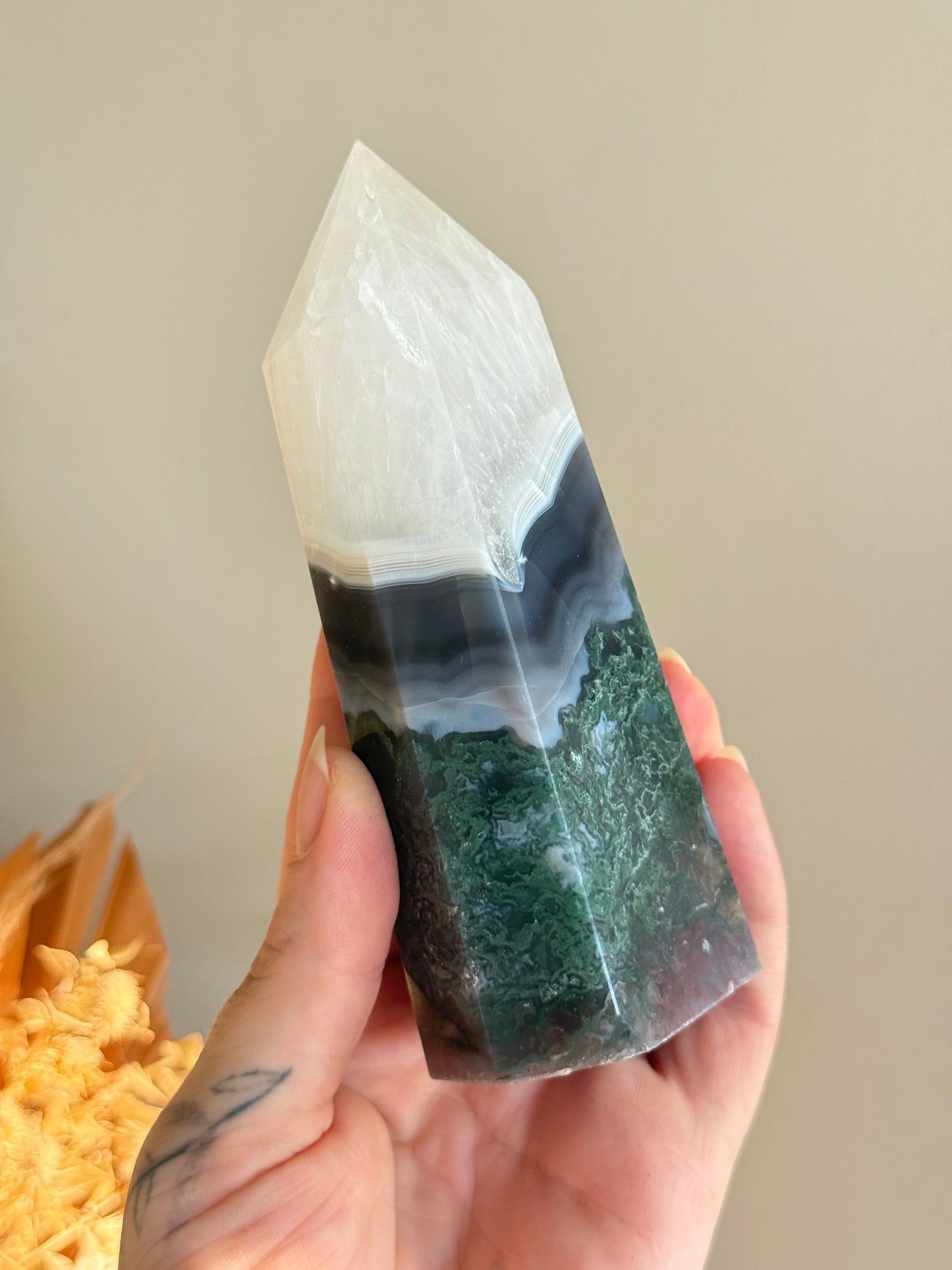 Moss Agate and Quartz Point