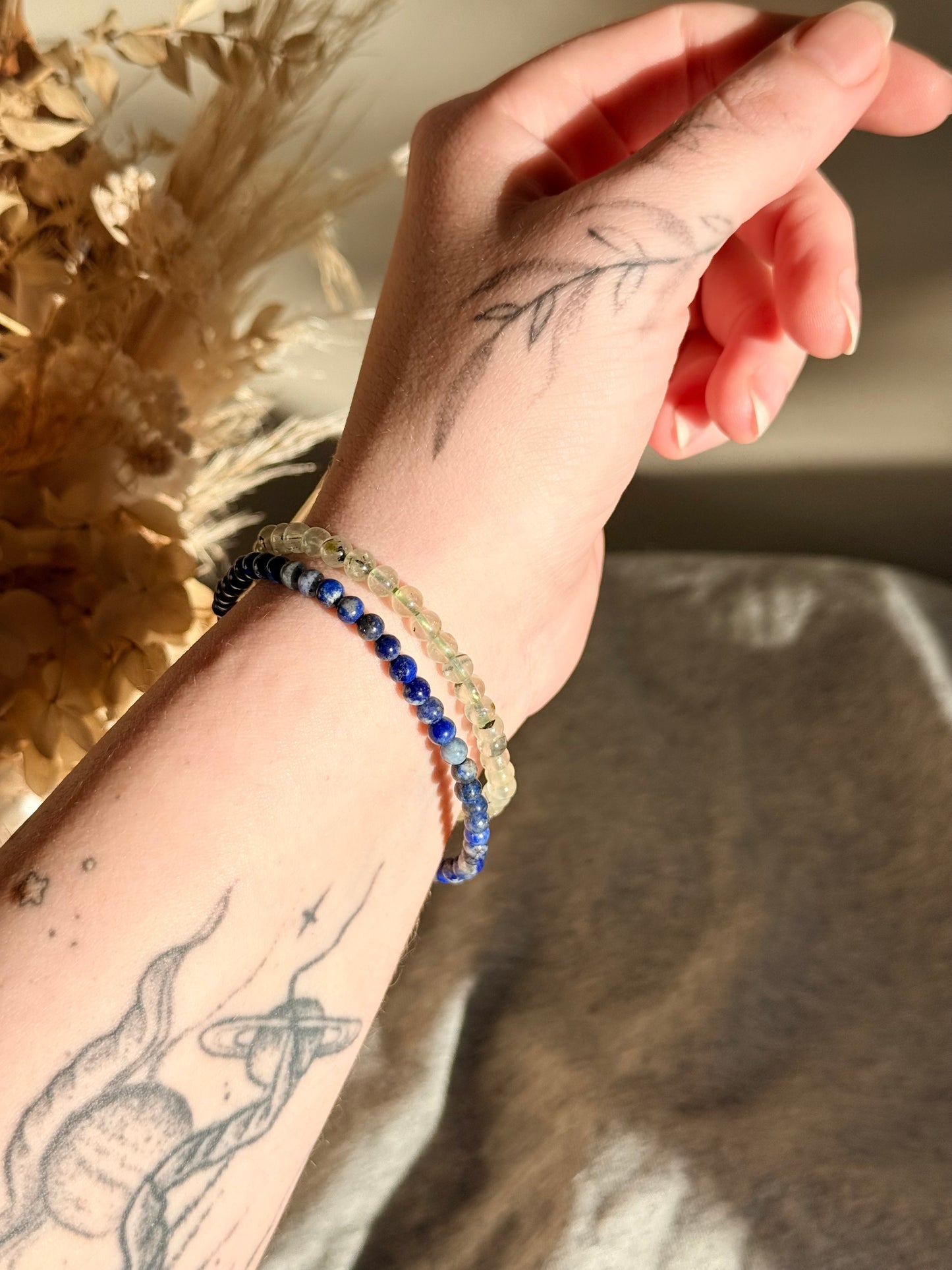 Prehnite and Lapis Lazuli Bracelets