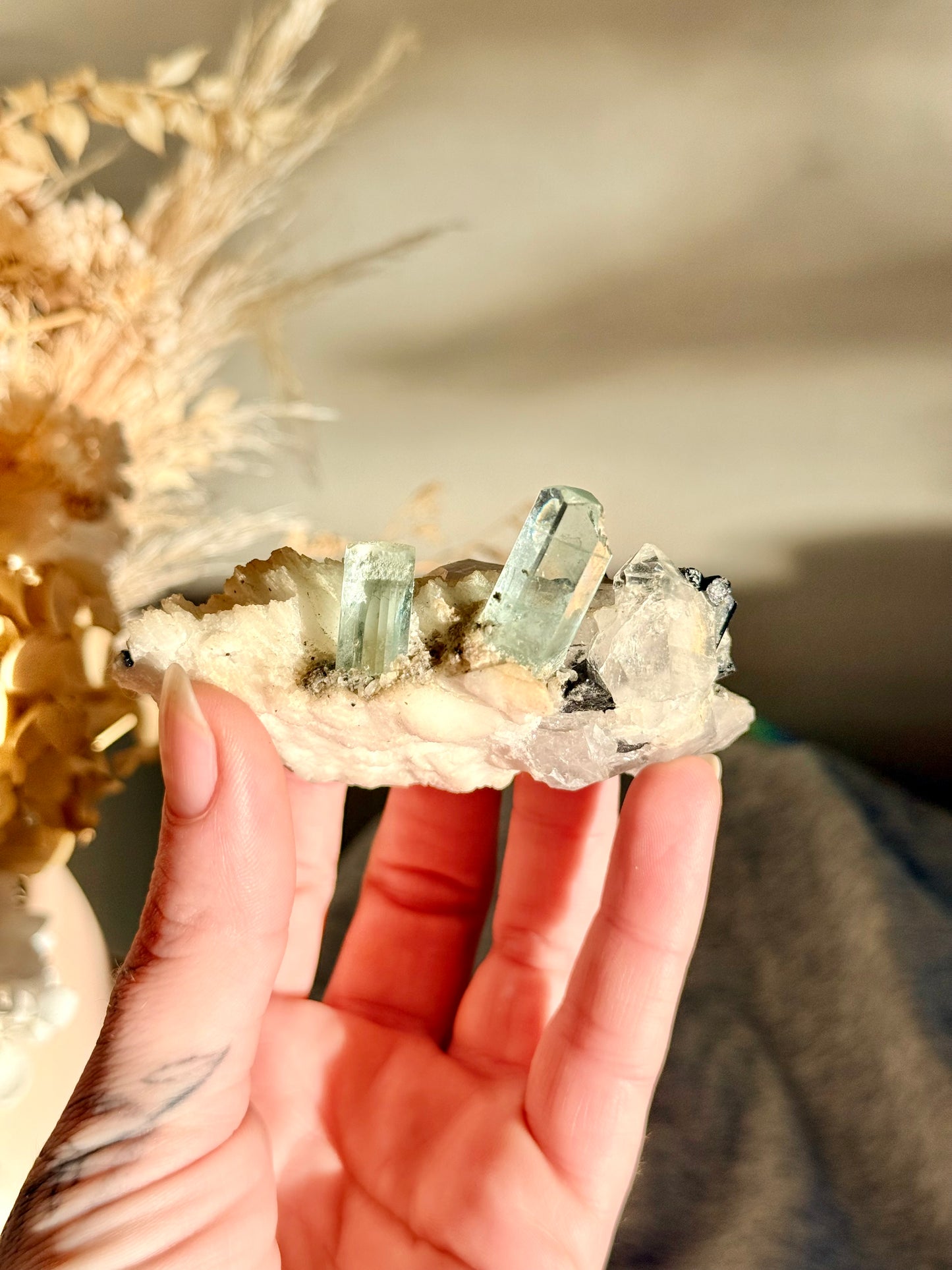 Blue Tourmaline with Quartz and Black Tourmaline