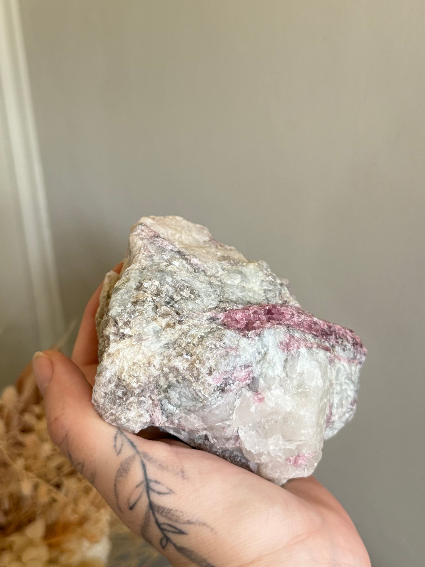 Raw Pink Tourmaline and Aquamarine in Quartz