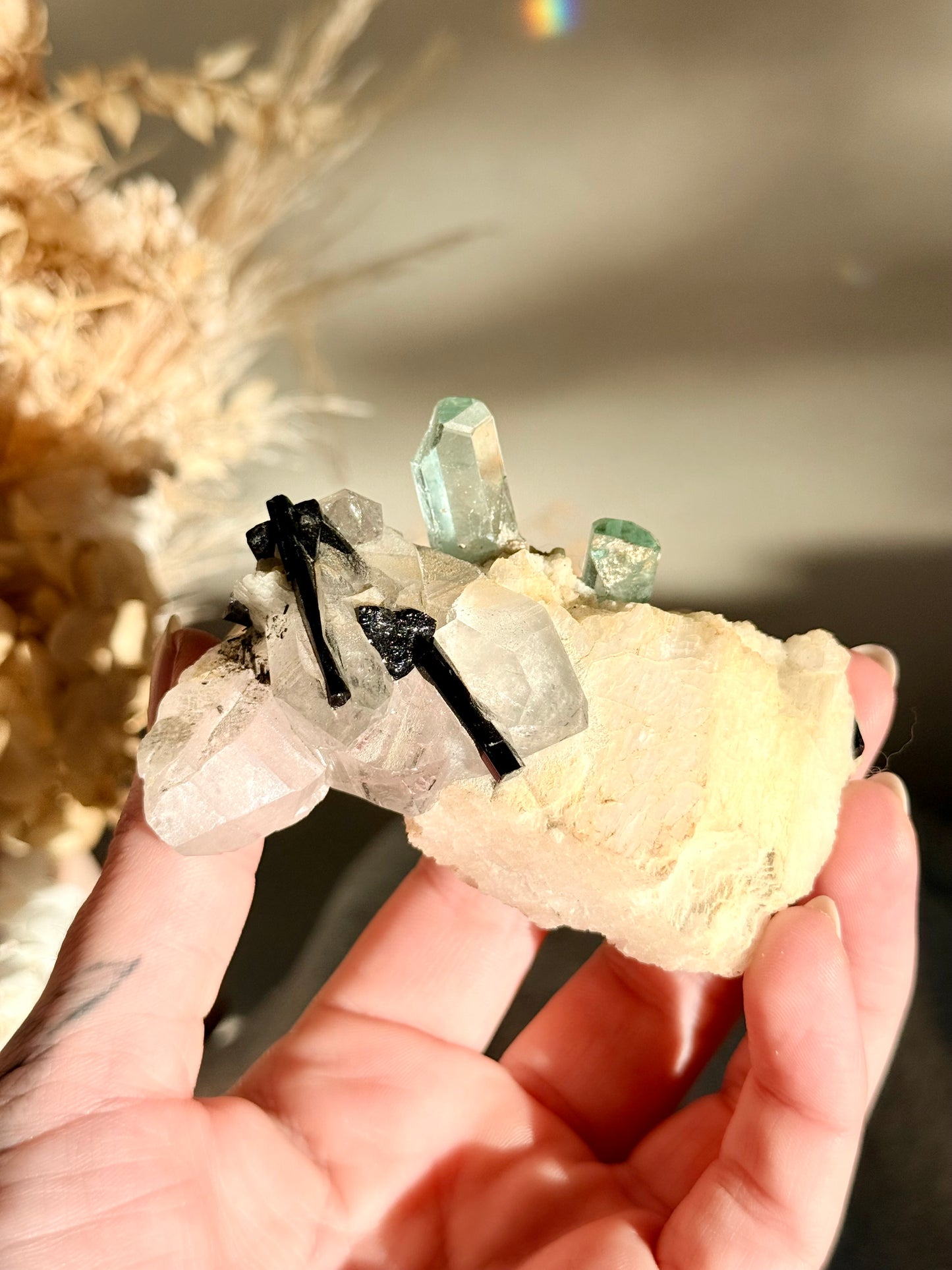 Blue Tourmaline with Quartz and Black Tourmaline