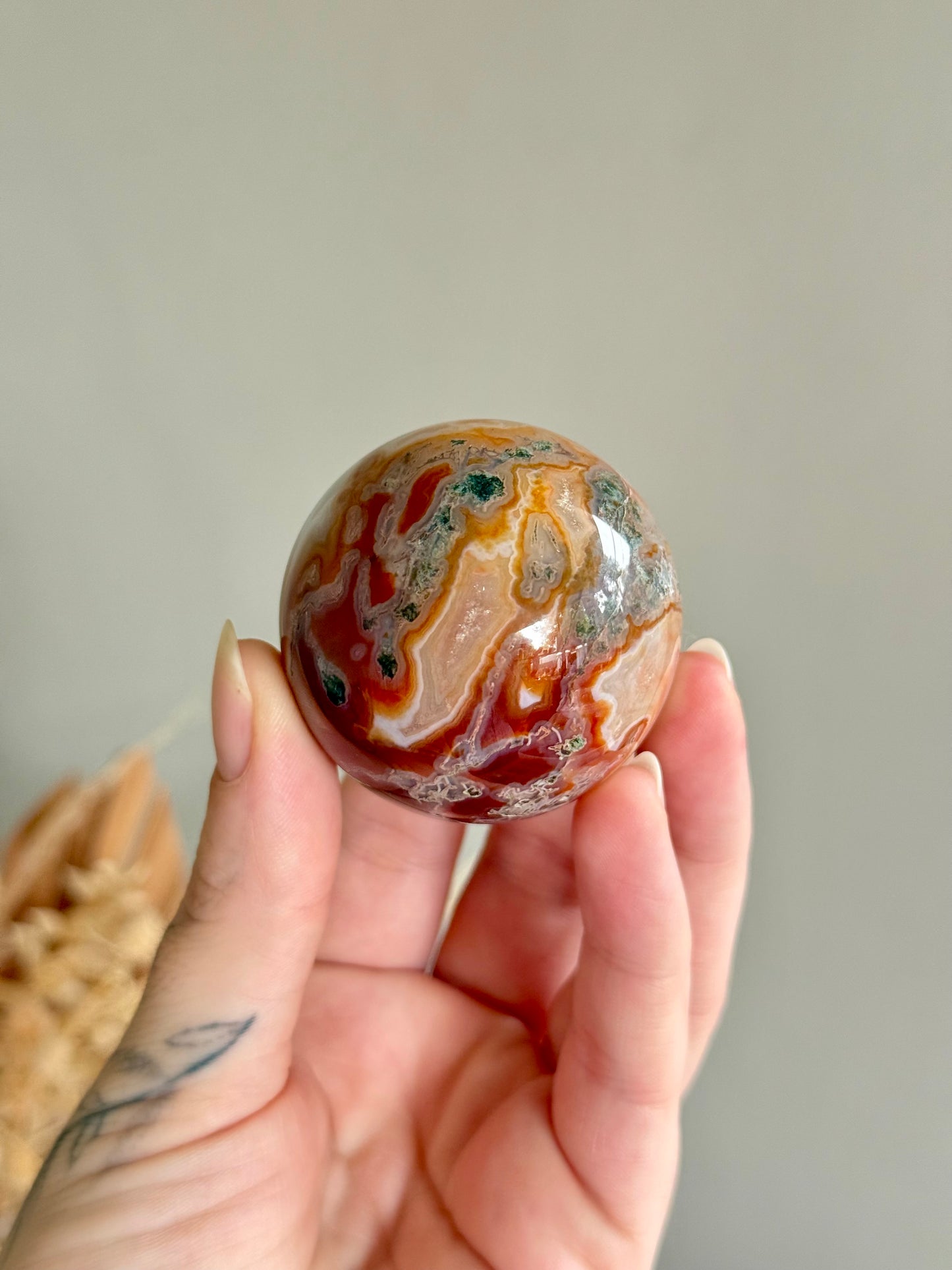 Moss Agate and Carnelian Sphere