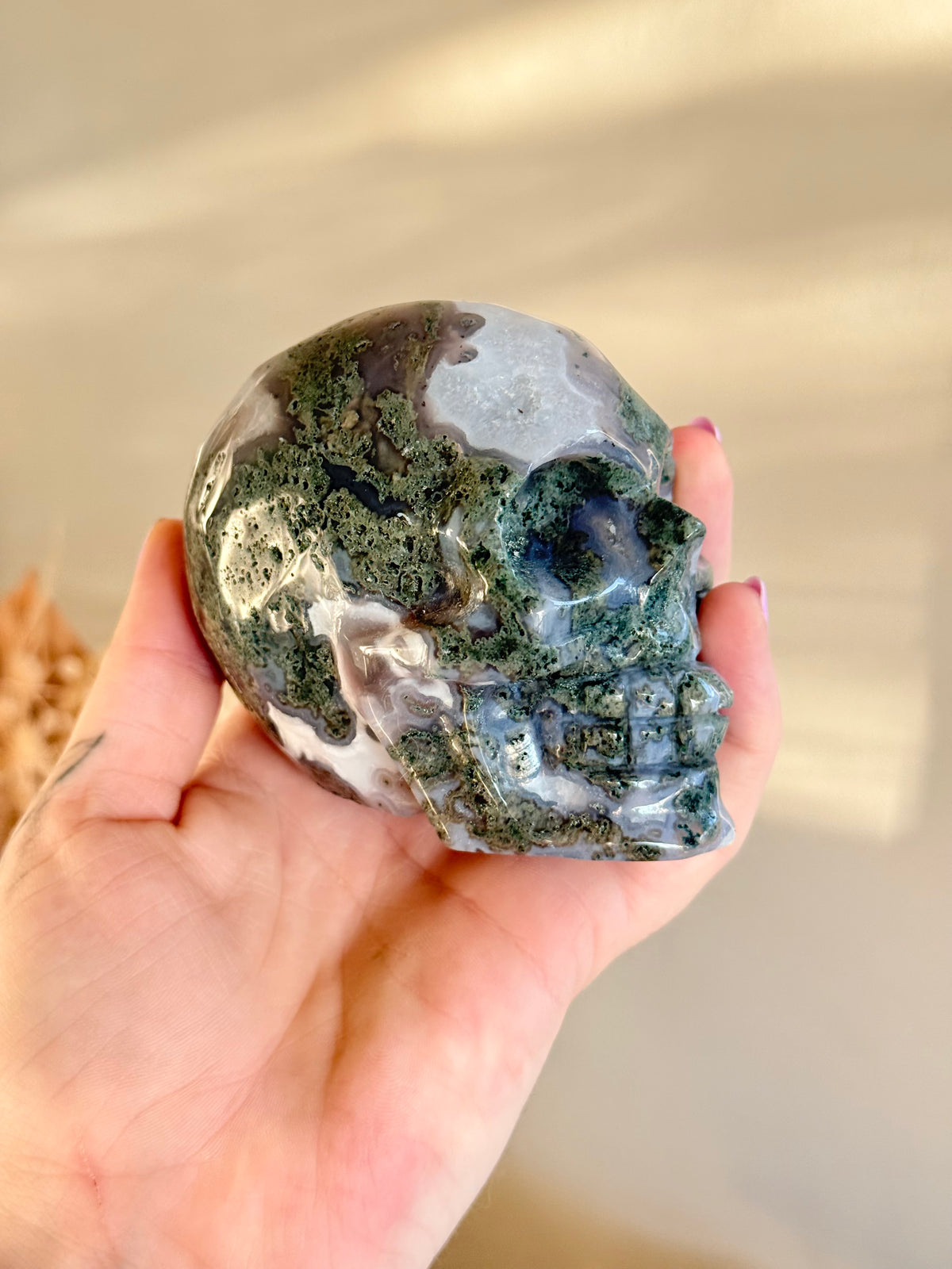 Moss Agate Skull