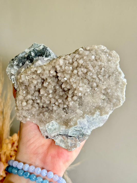 Blue Cubic Fluorite on Smoky Quartz Heart Cluster