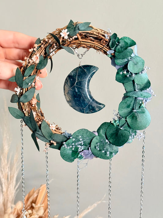 15cm Moss Agate Moon Wreath
