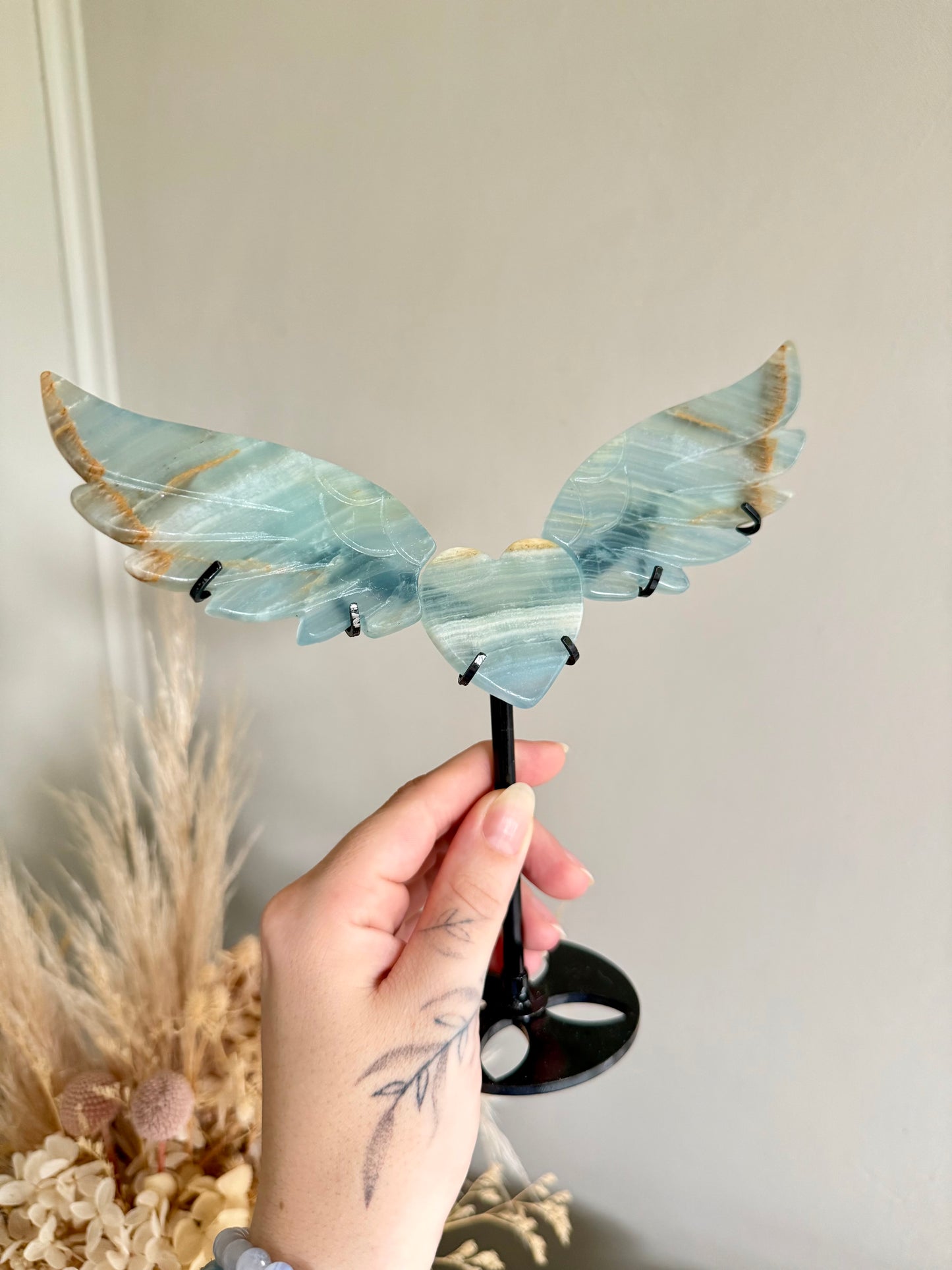 Blue Onyx Heart with Wings