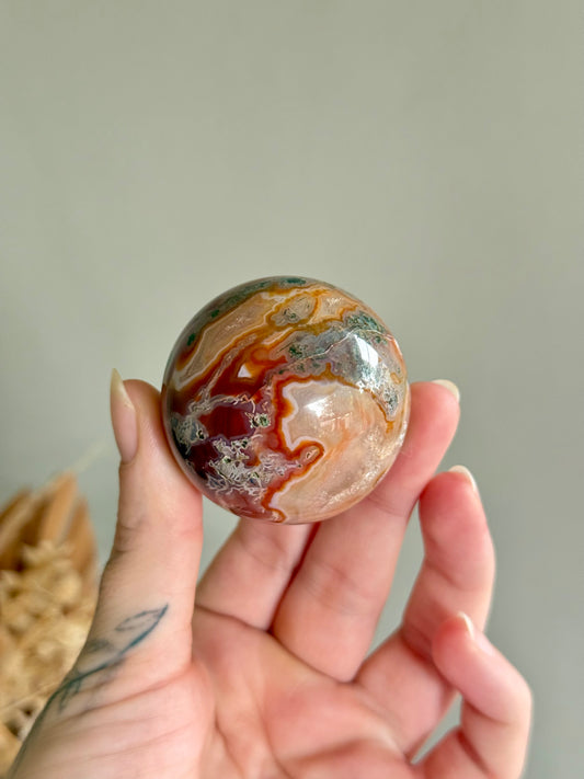 Moss Agate and Carnelian Sphere