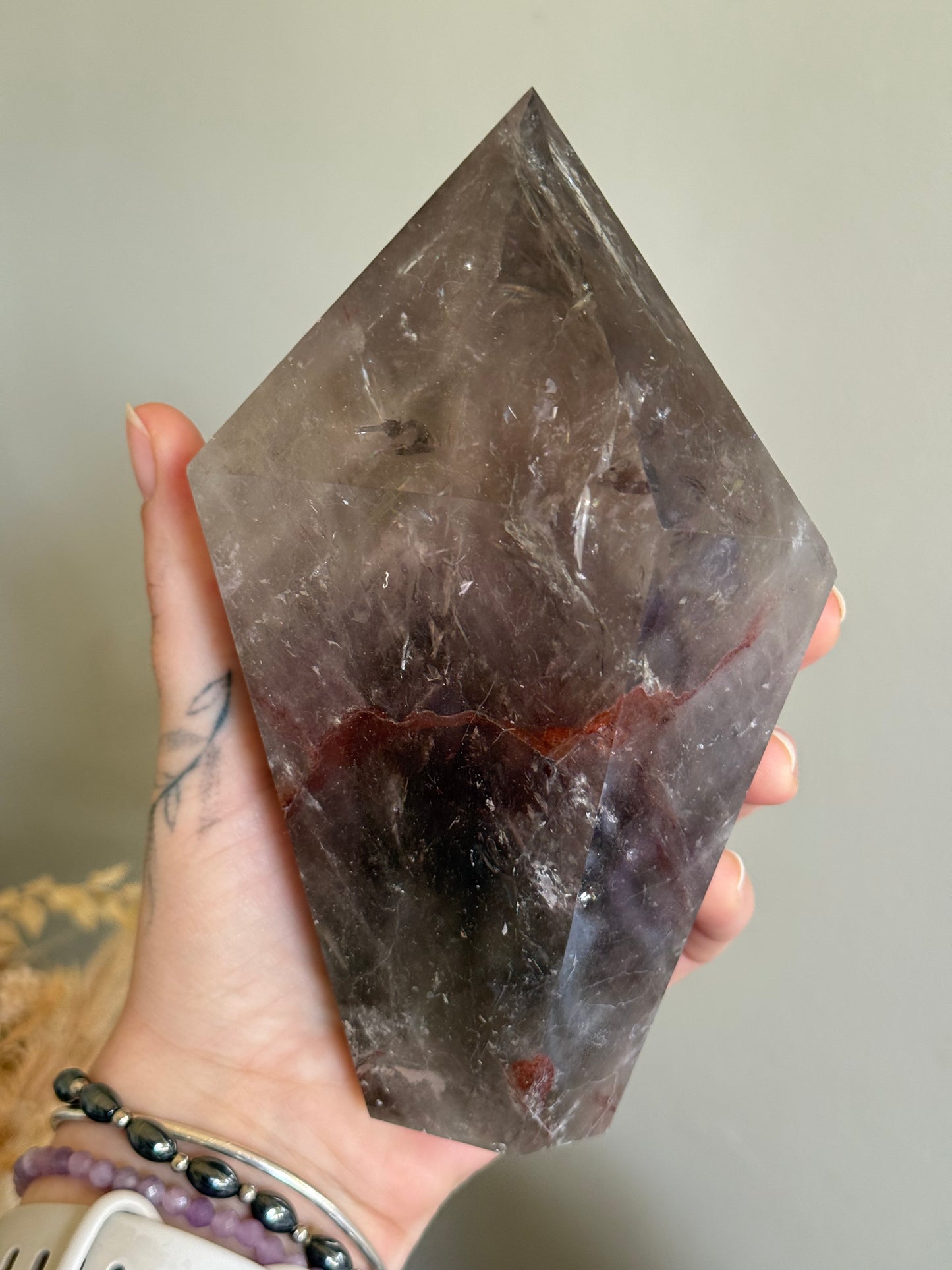 Phantom Amethyst with Hematite Point