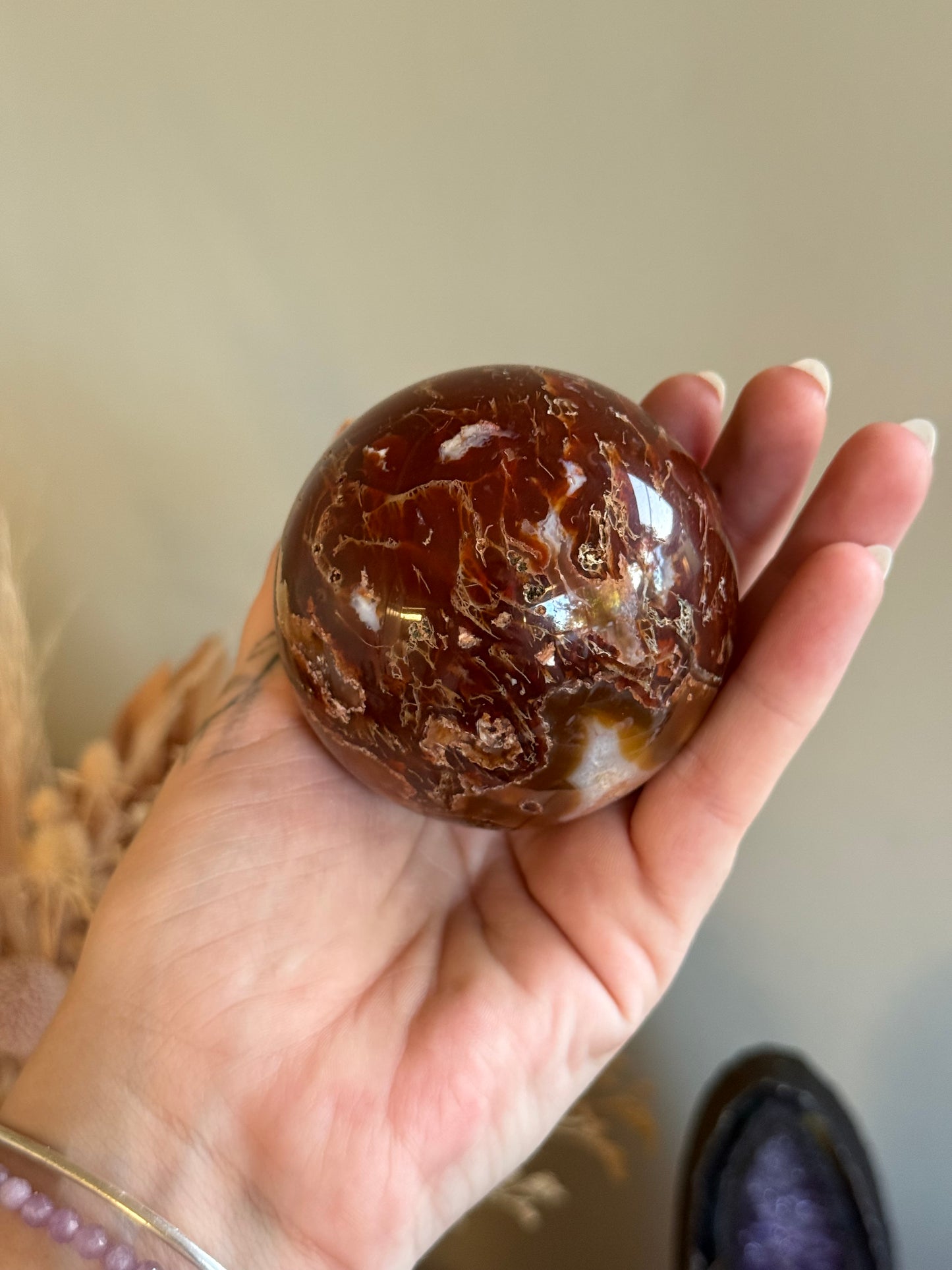 Carnelian and Moss Agate Sphere