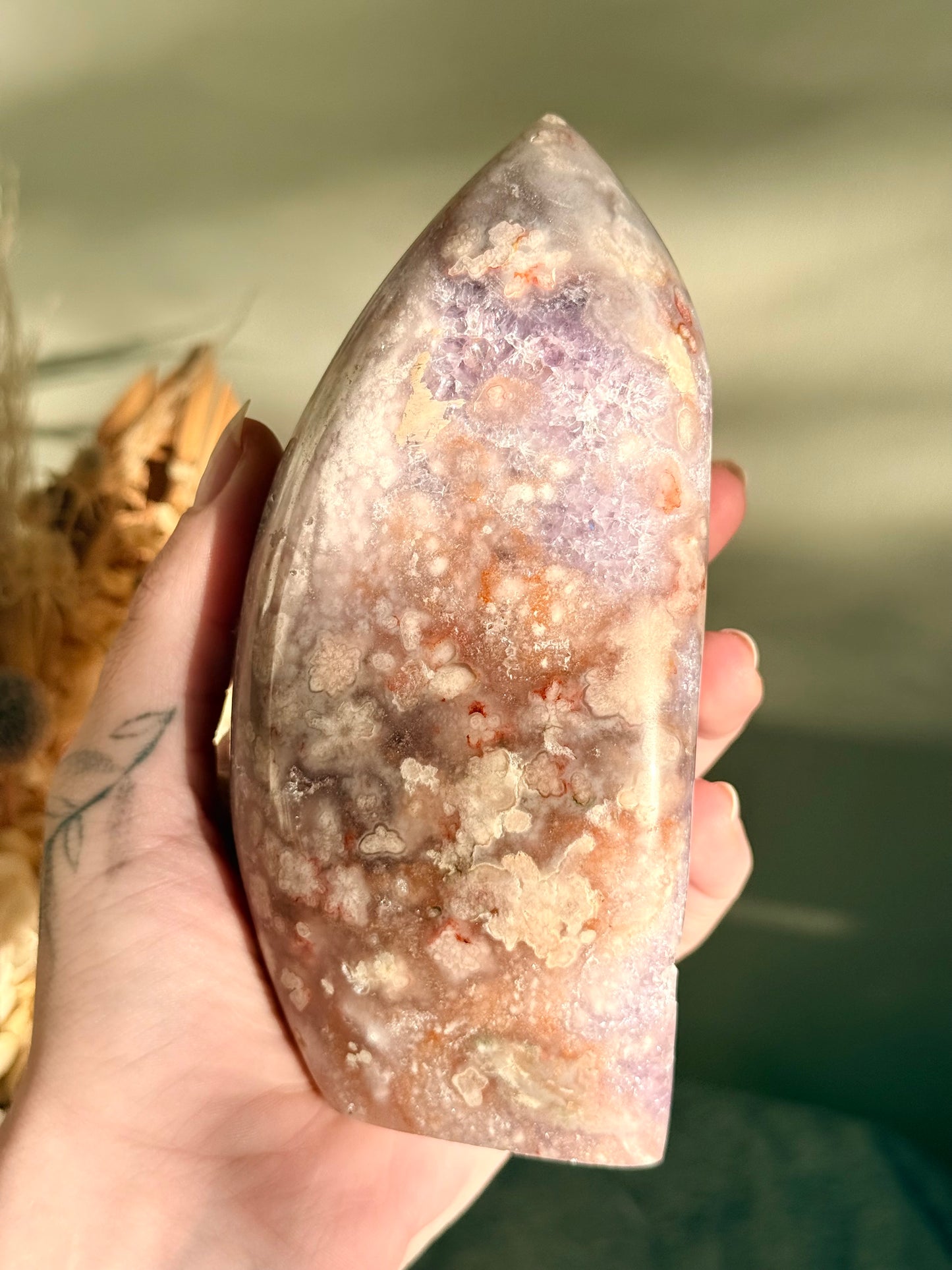 Pink and Purple Amethyst with Flower Agate Cave