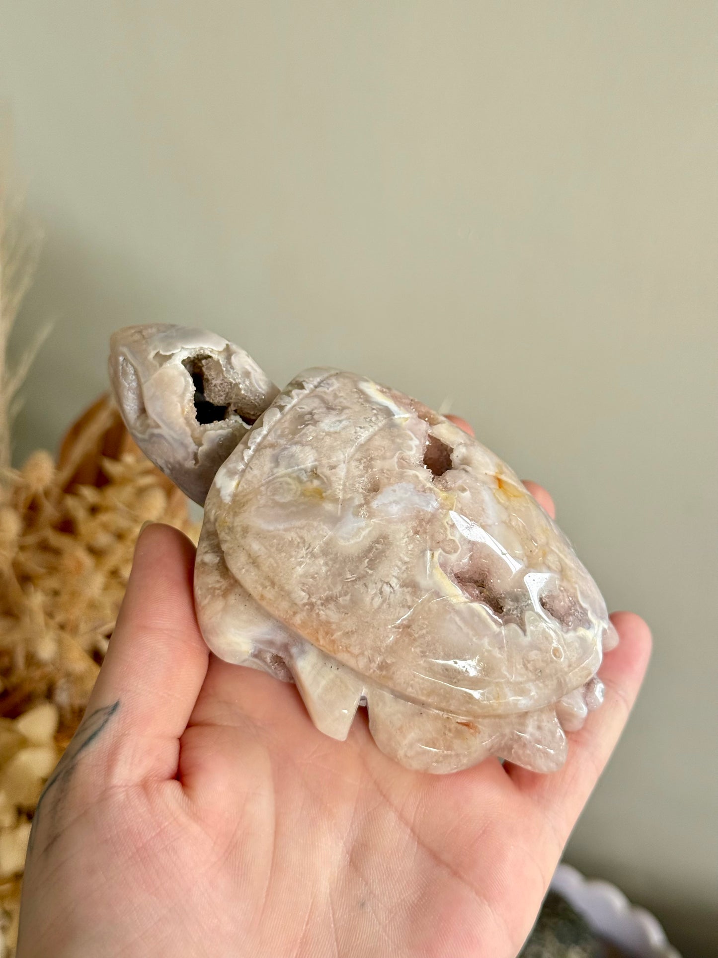 Pink Amethyst and Flower Agate Turtle