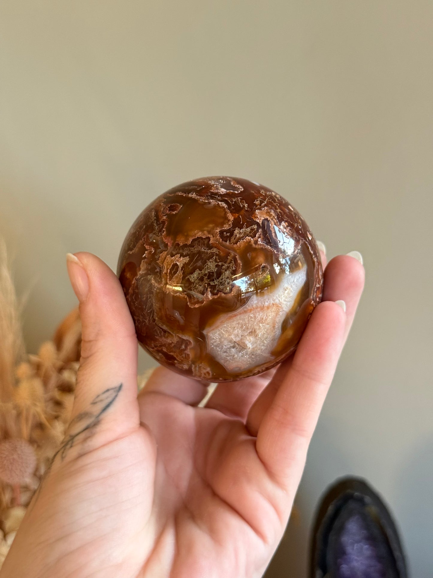 Carnelian and Moss Agate Sphere