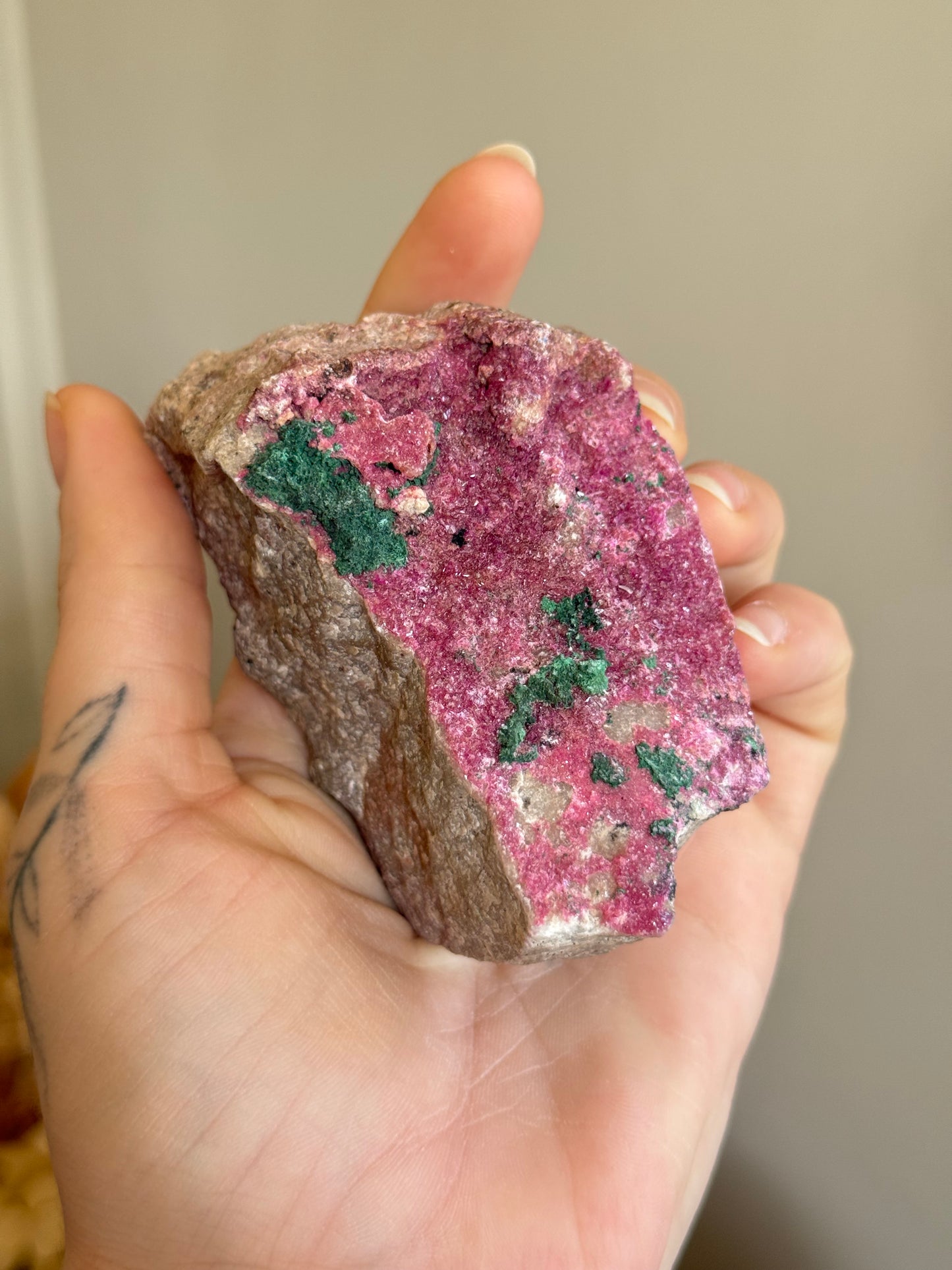 Cobalt Calcite with Malachite