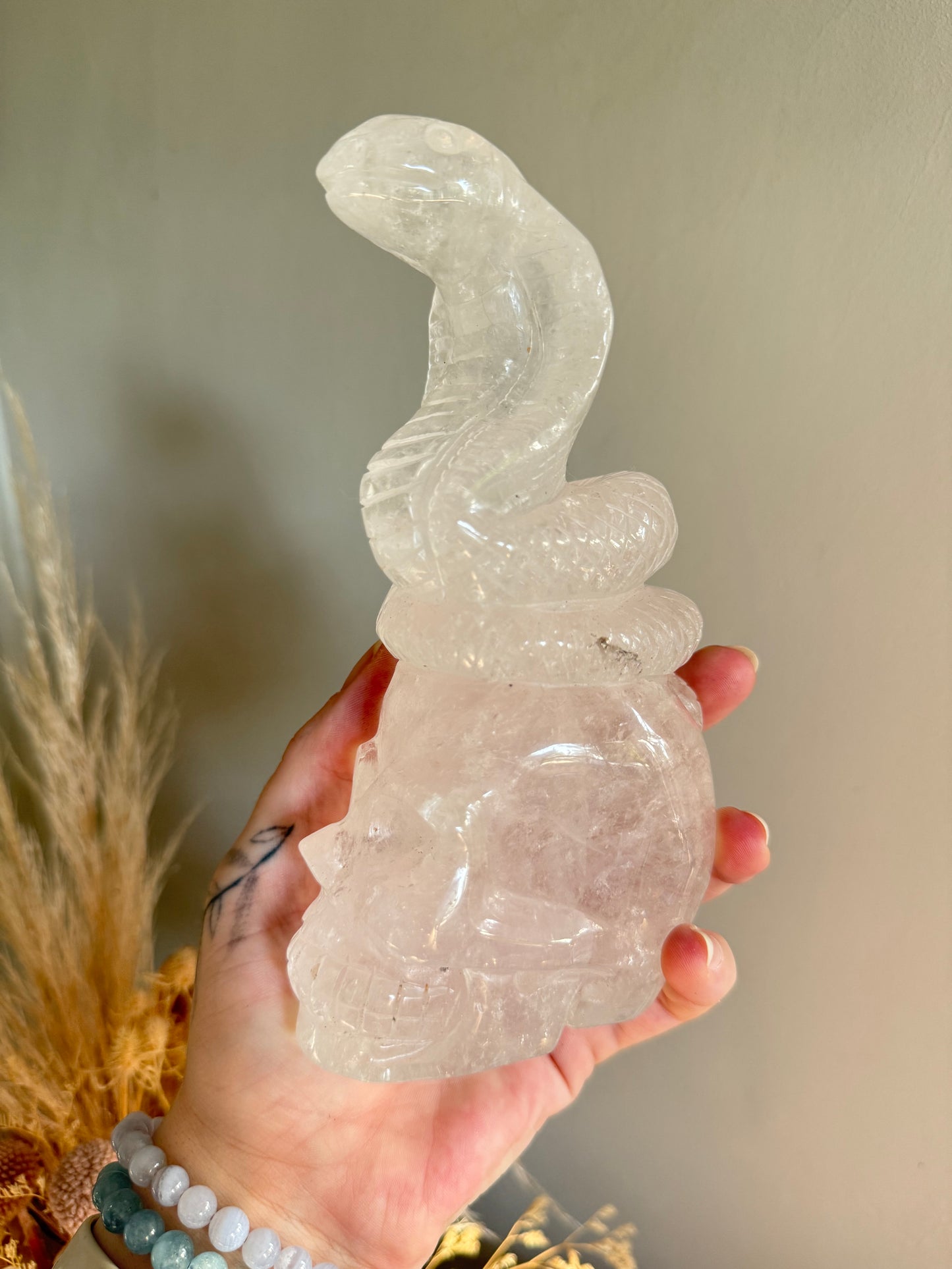 Clear Quartz Skull with Snake