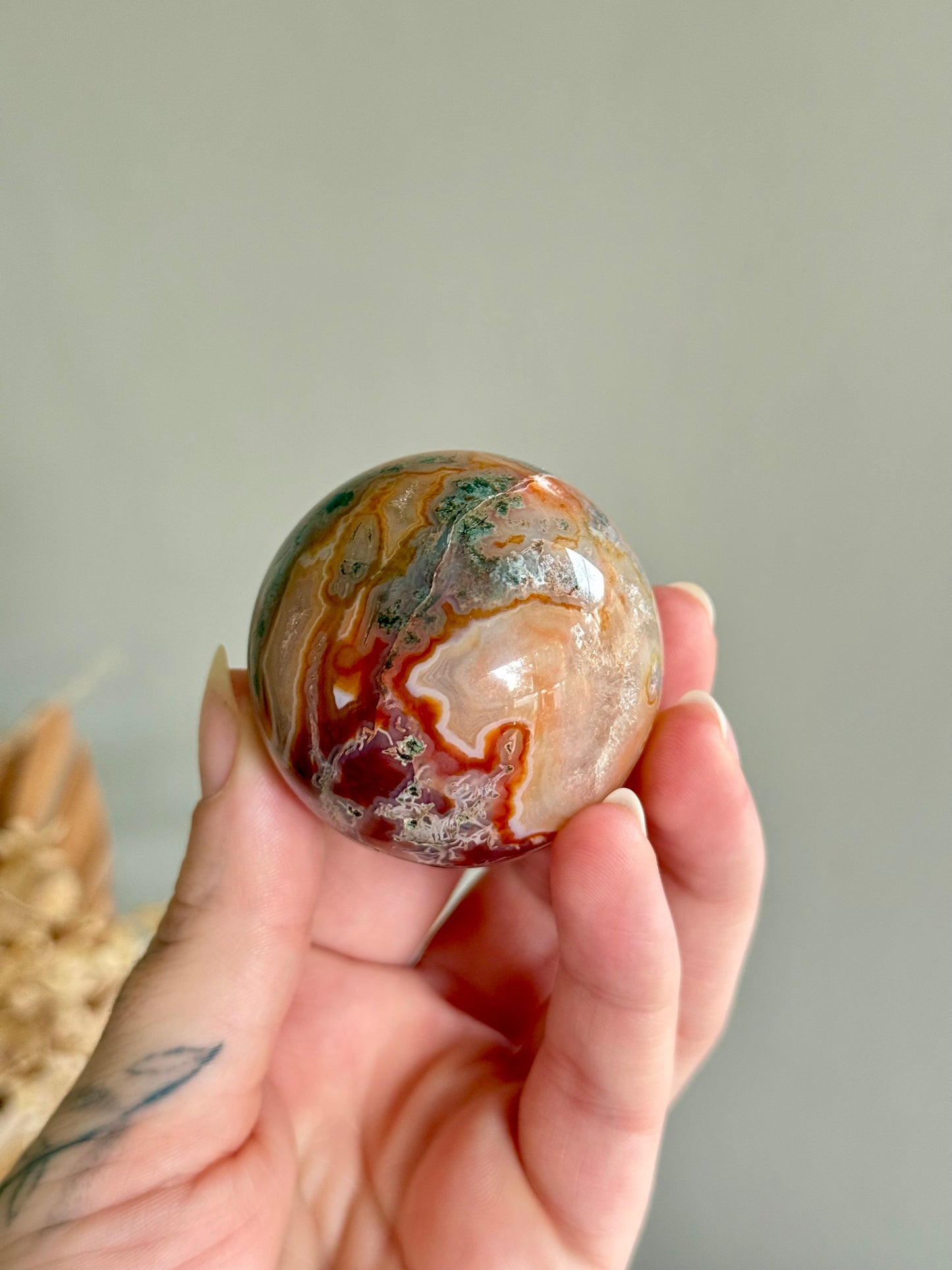 Moss Agate and Carnelian Sphere