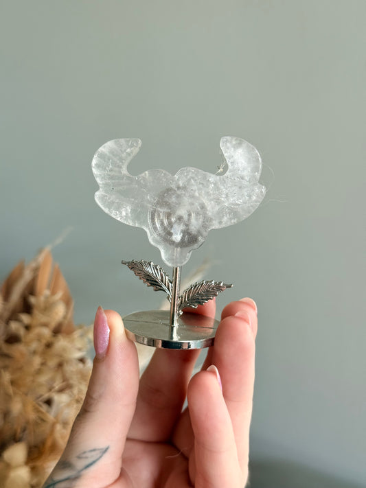 Clear Quartz Longhorn on Stand