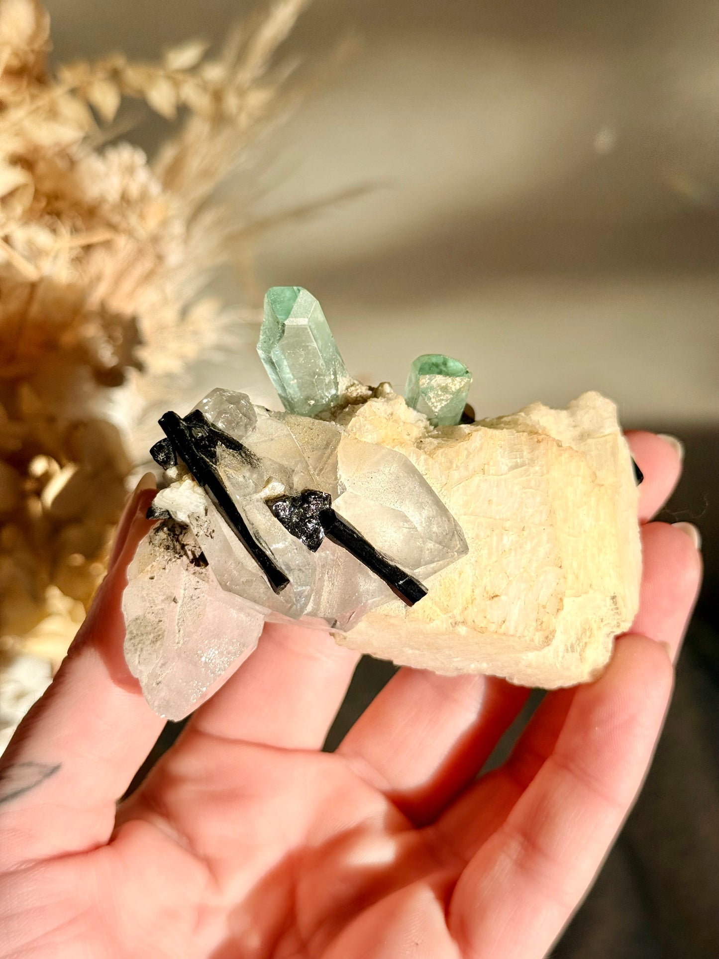 Blue Tourmaline with Quartz and Black Tourmaline