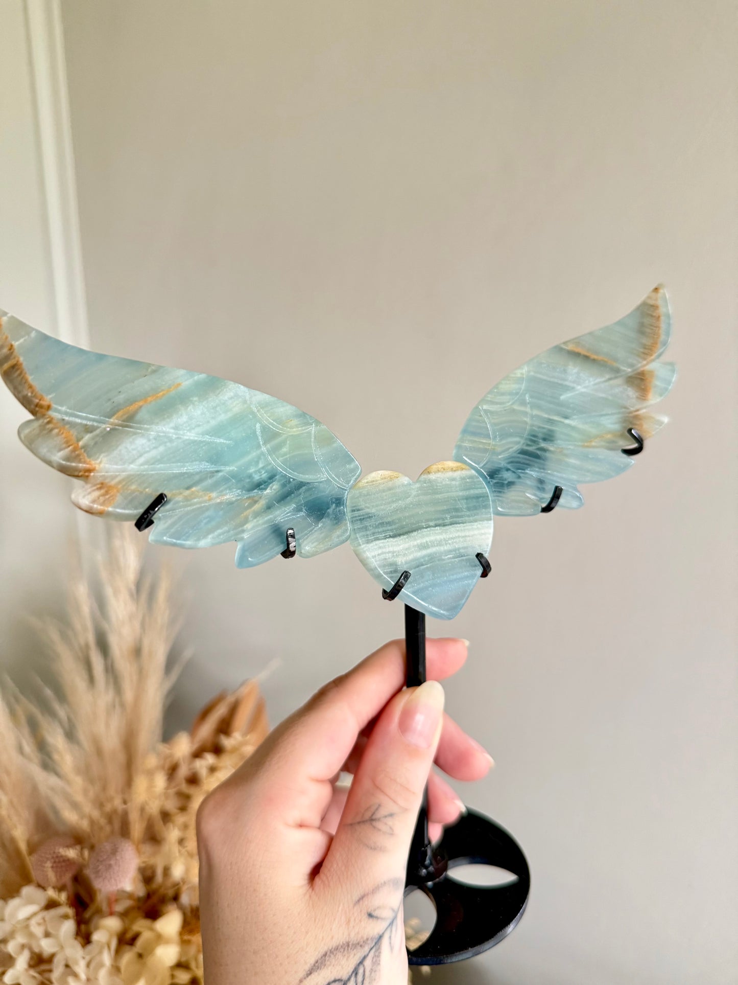 Blue Onyx Heart with Wings