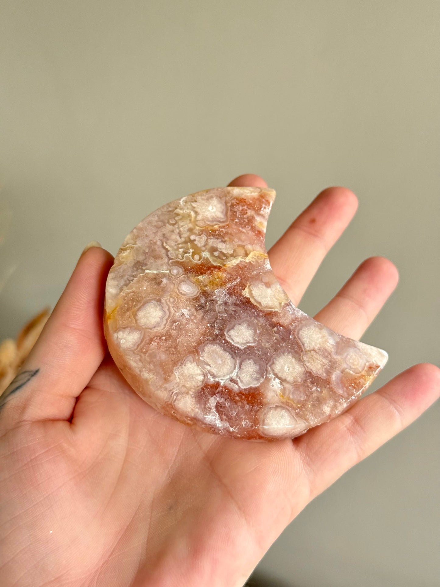 Pink Amethyst and Flower Agate Moon