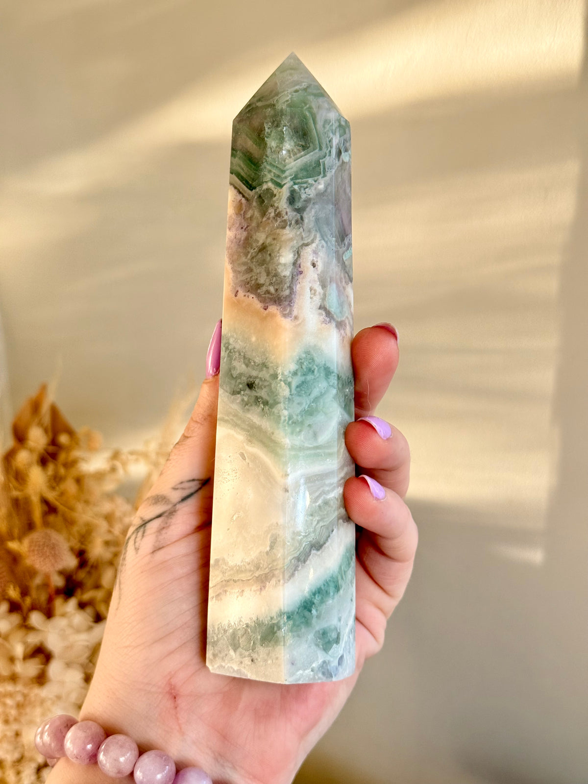 Fluorite with Calcite Tower