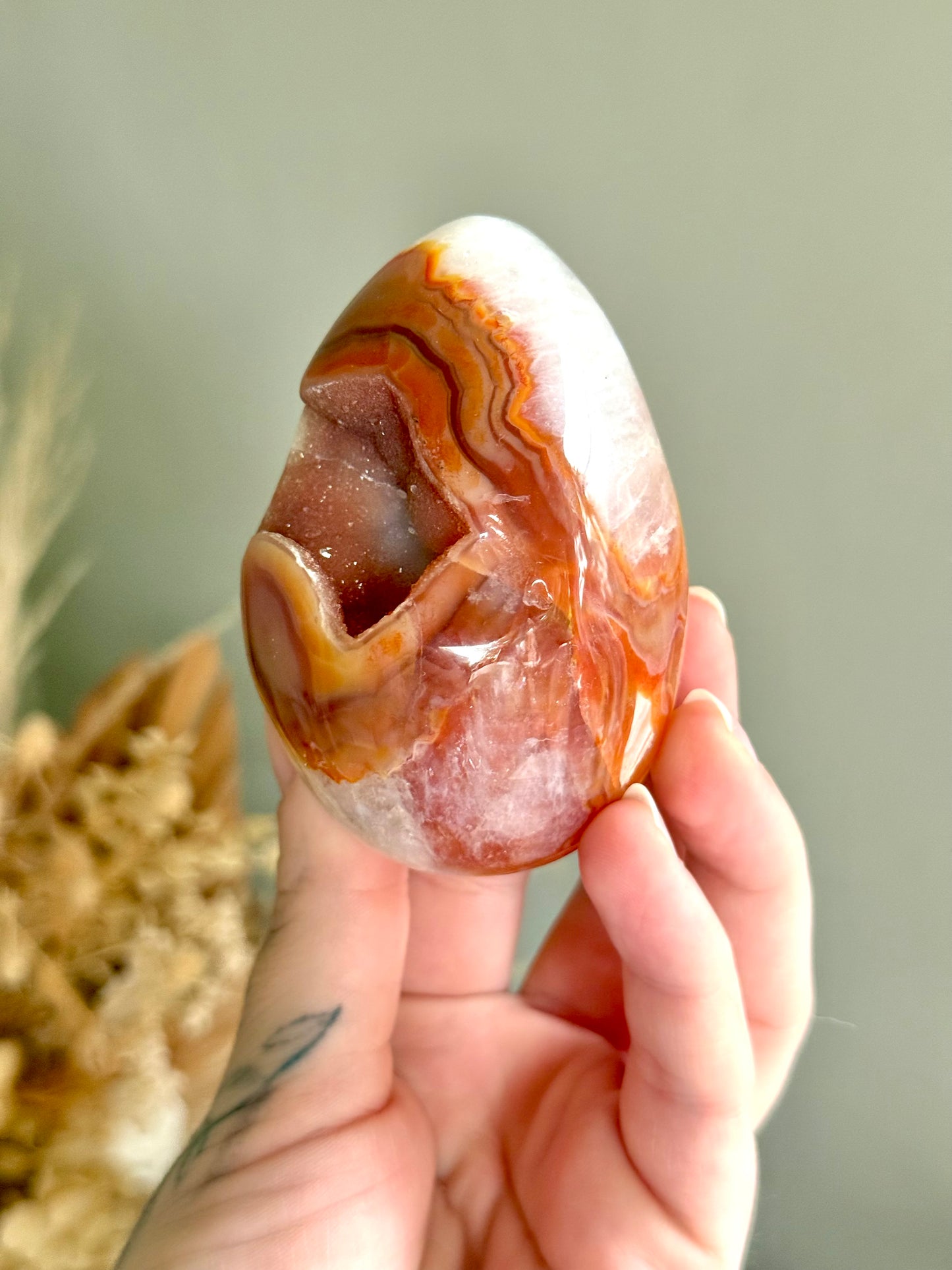 Carnelian and Quartz Egg