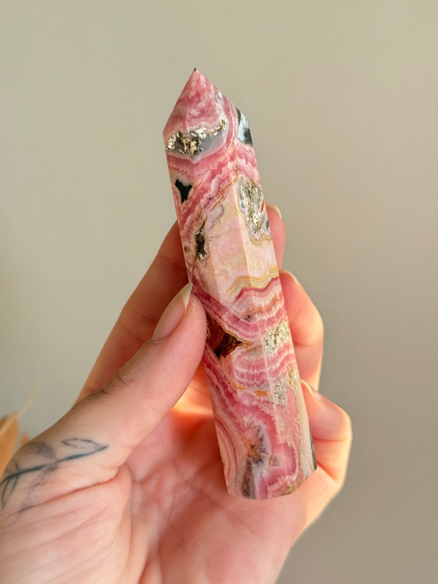 Rhodochrosite with Pyrite Point