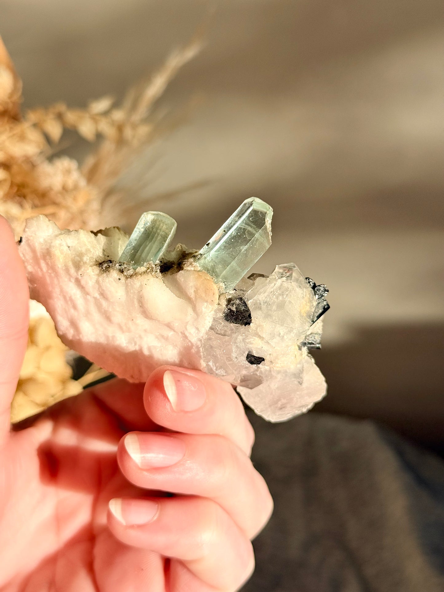 Blue Tourmaline with Quartz and Black Tourmaline