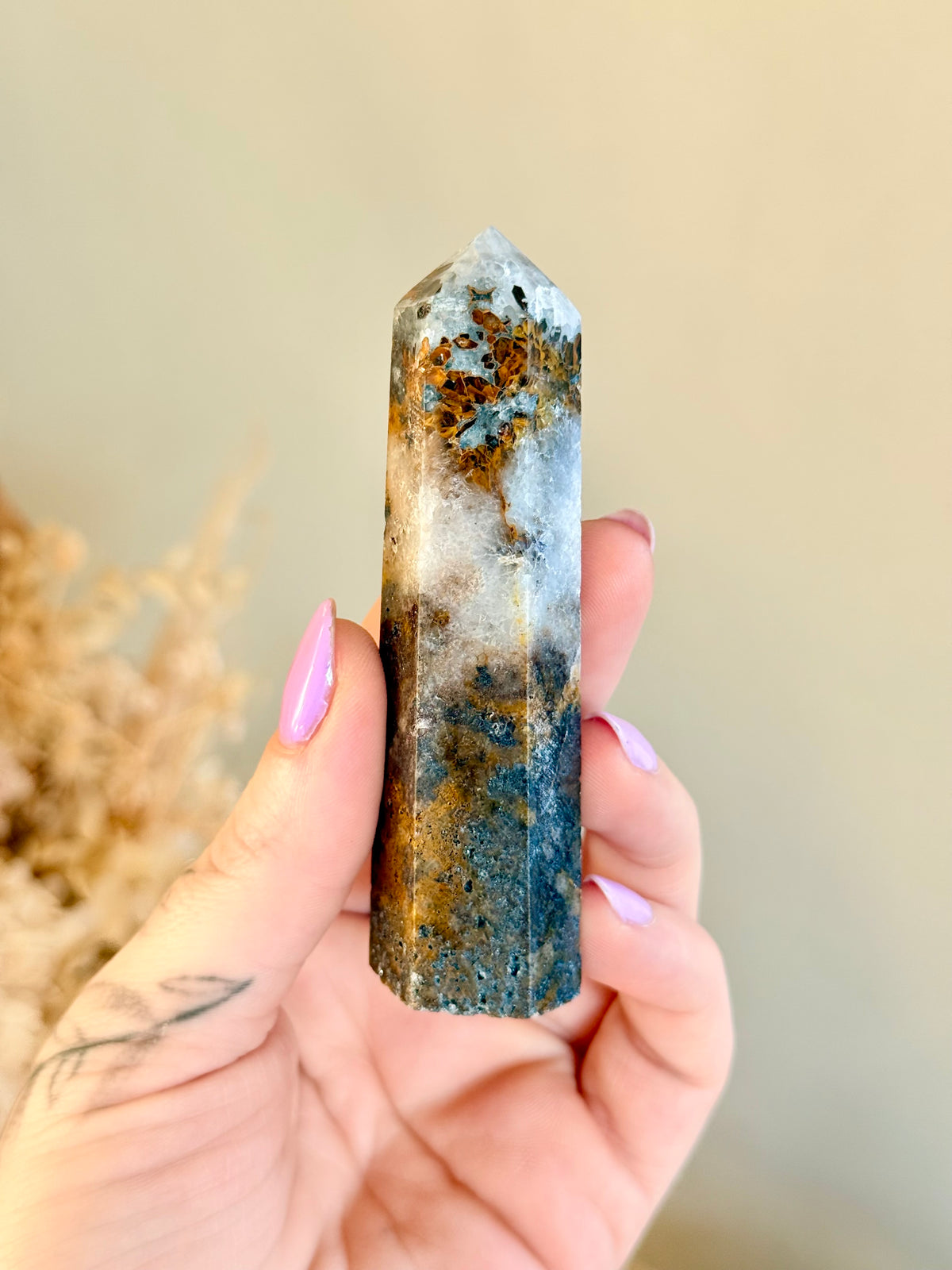 Golden Healer Quartz with Hematite Point