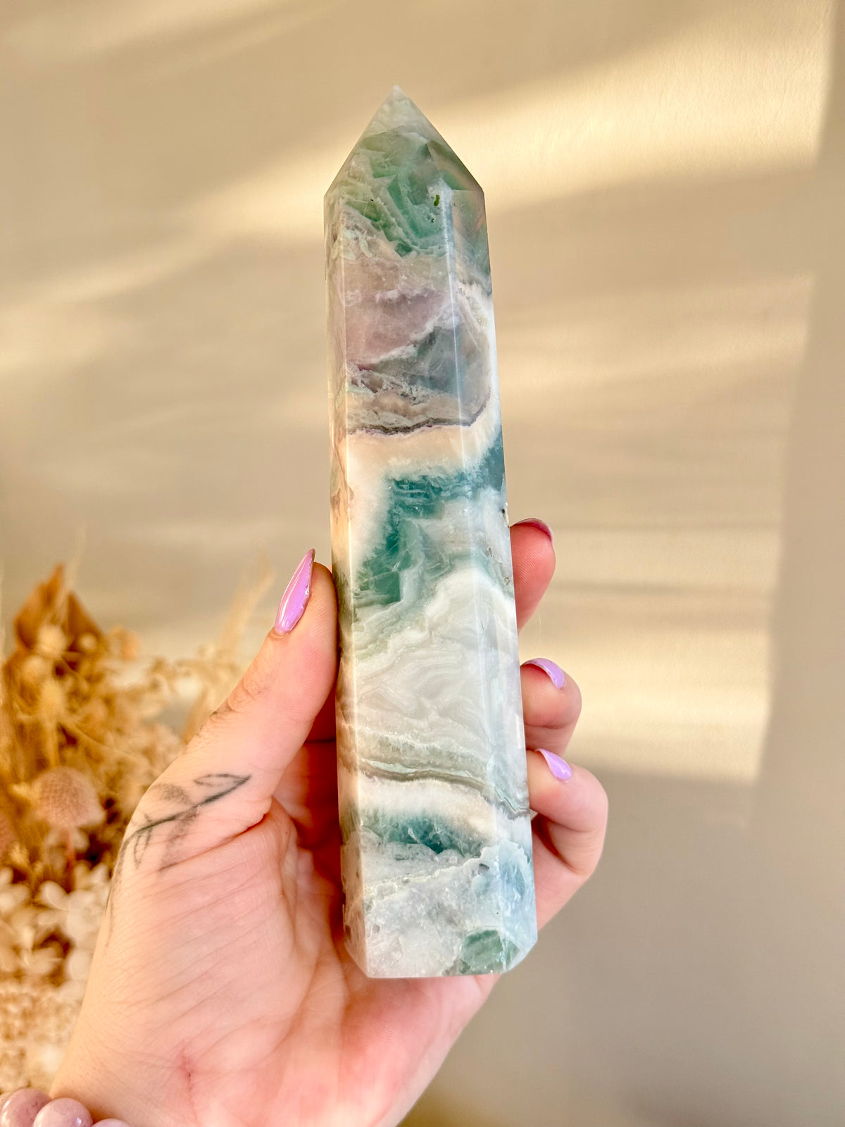 Fluorite with Calcite Tower