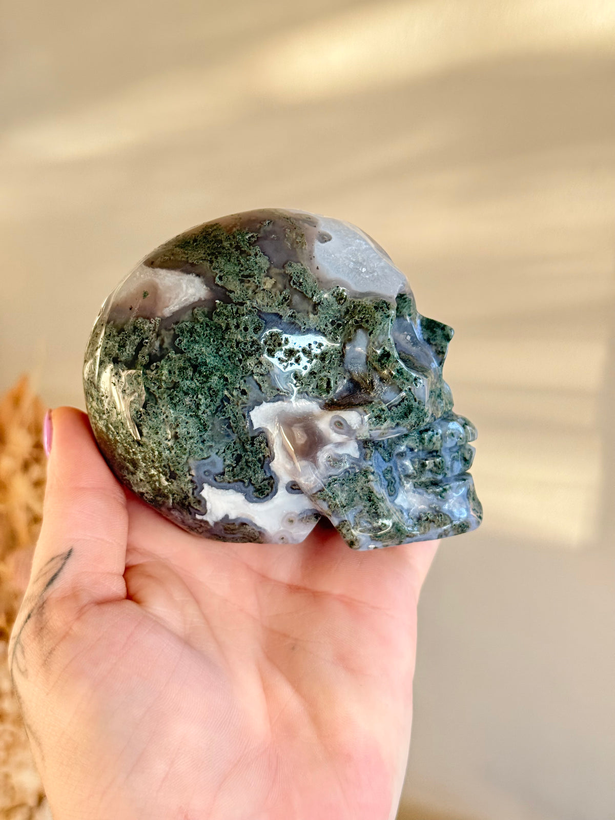 Moss Agate Skull