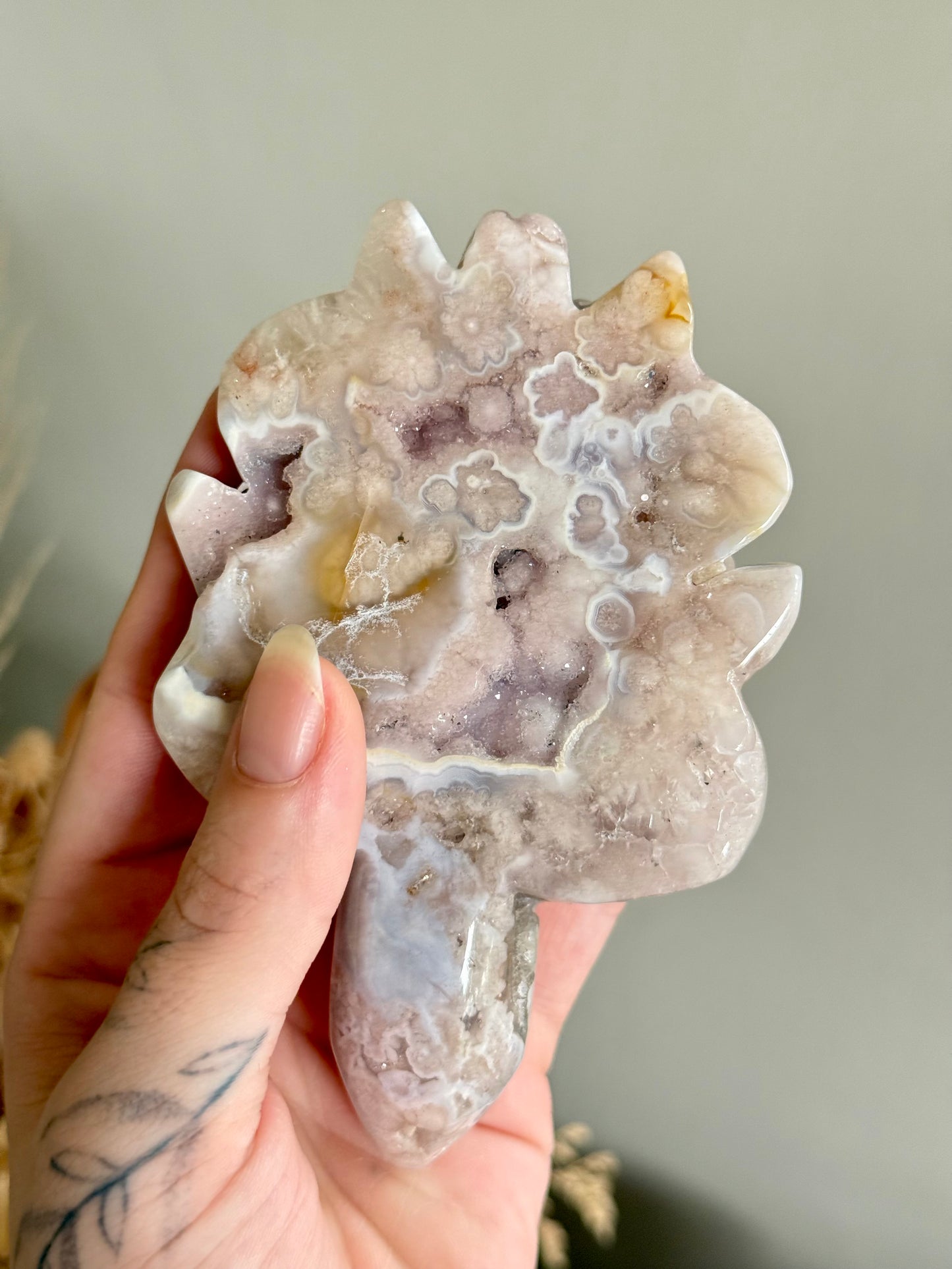 Pink Amethyst and Flower Agate Turtle