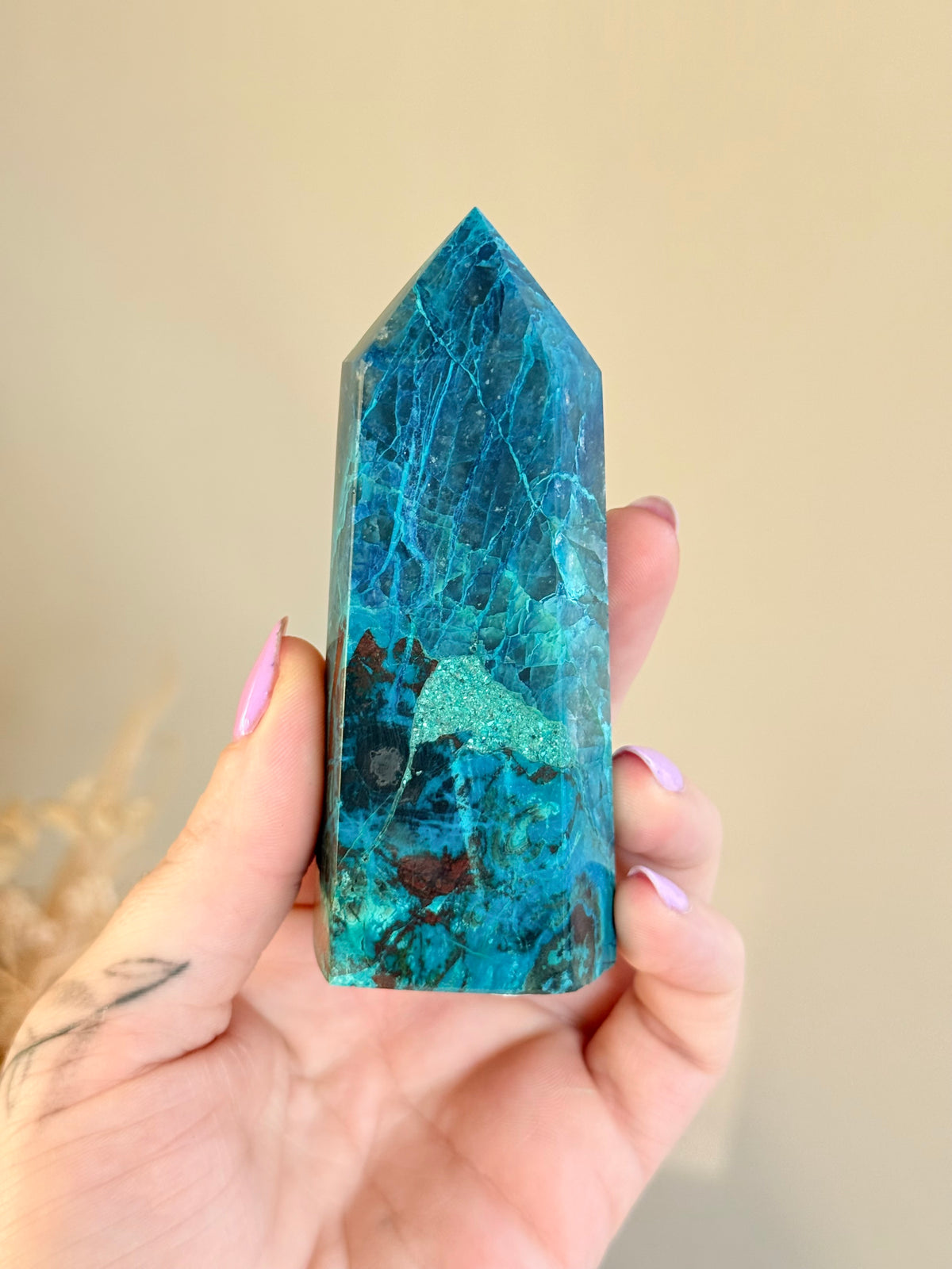 Shattuckite with Chrysocolla and Malachite Point