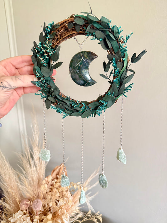 15cm Moss Agate Moon Wreath