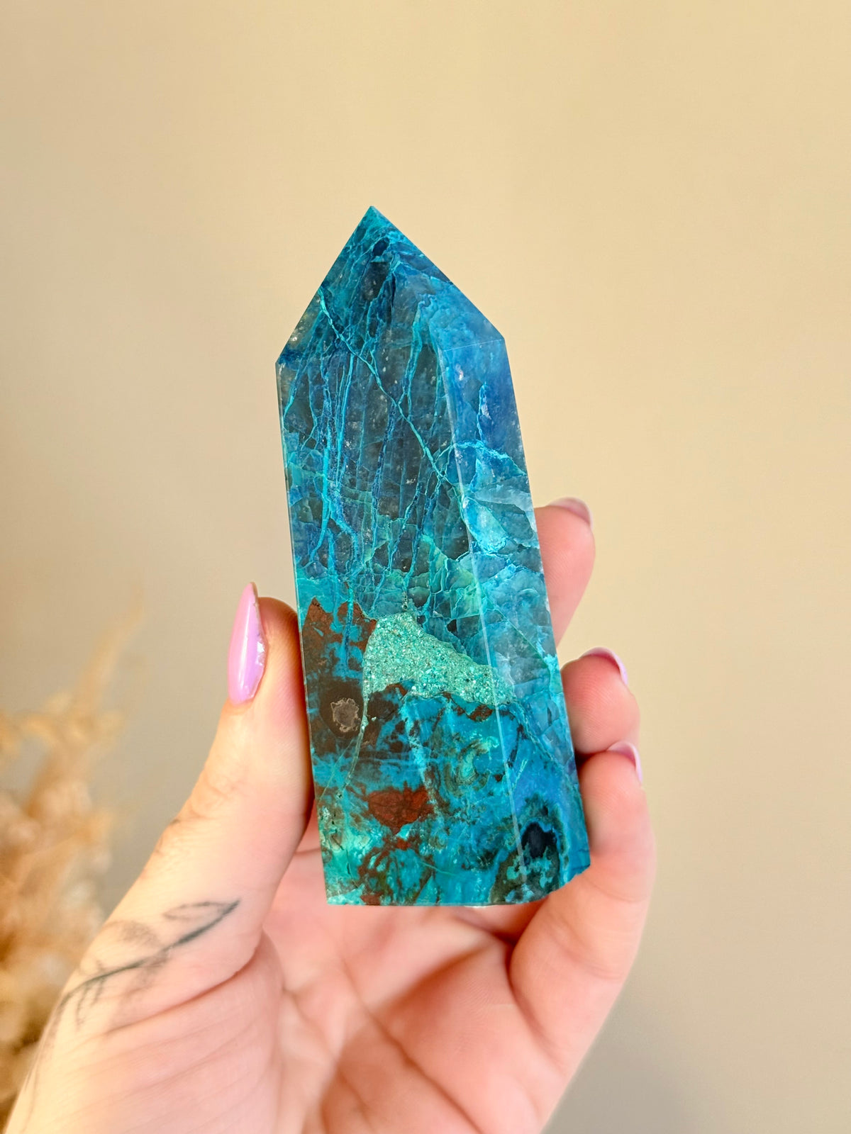 Shattuckite with Chrysocolla and Malachite Point