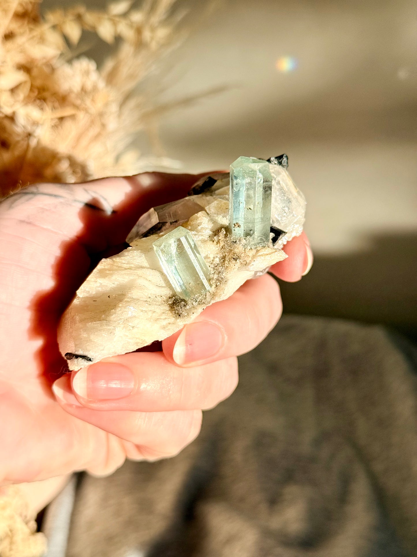 Blue Tourmaline with Quartz and Black Tourmaline