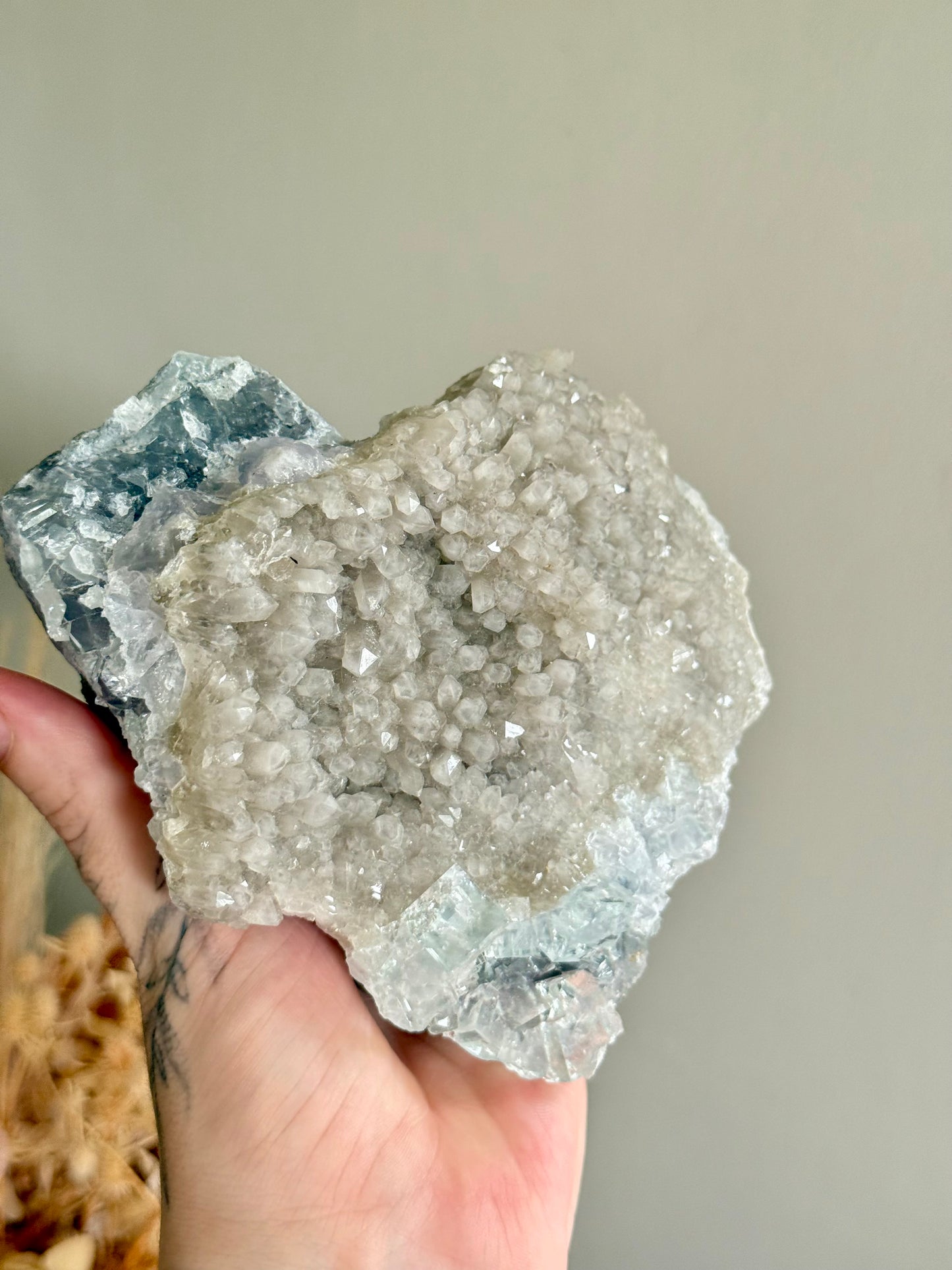 Blue Cubic Fluorite on Smoky Quartz Heart Cluster