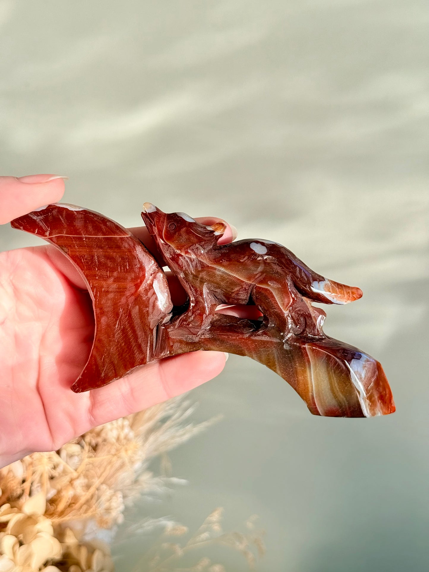 Carnelian Wolf and Moon
