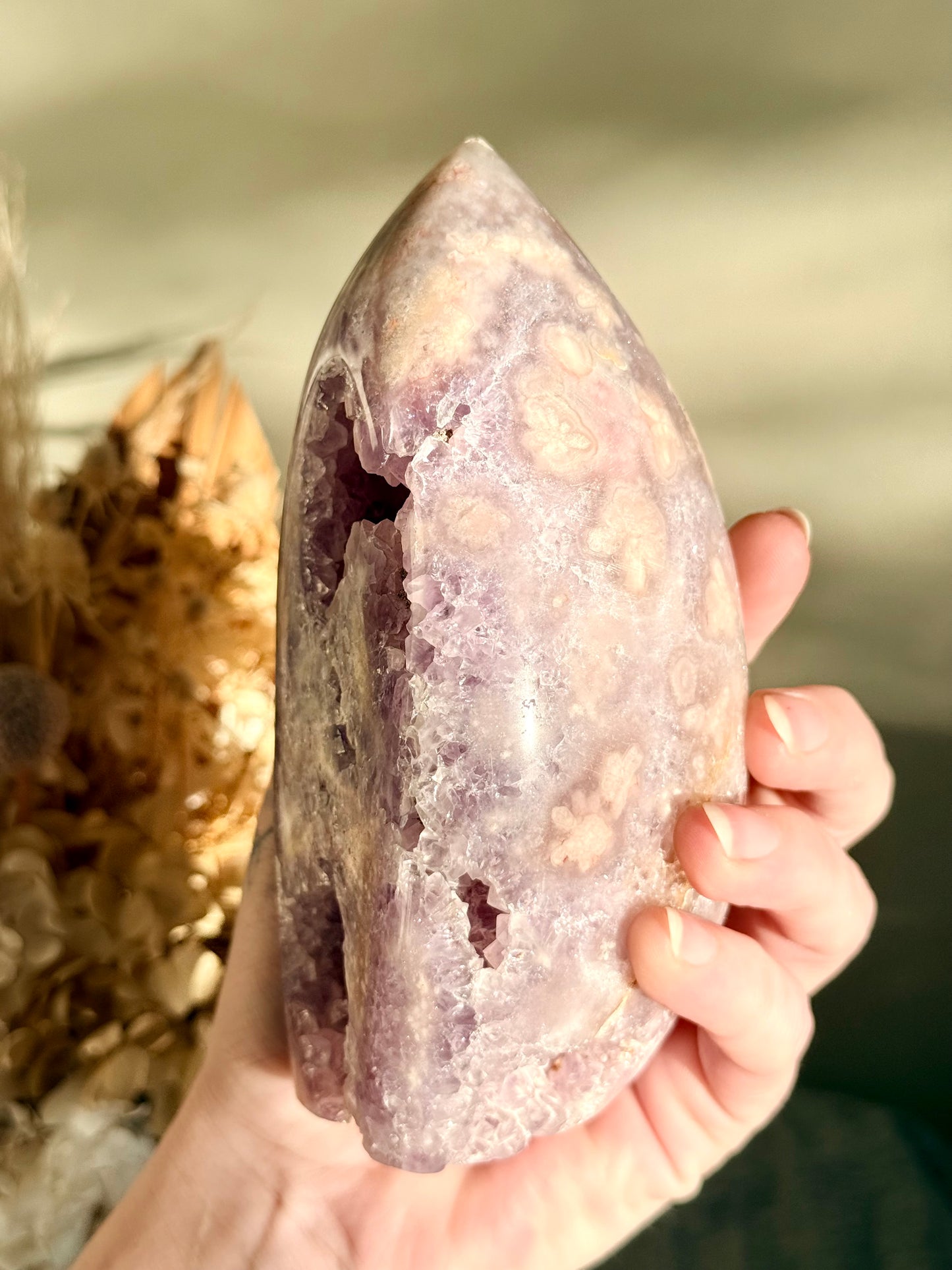 Pink and Purple Amethyst with Flower Agate Cave