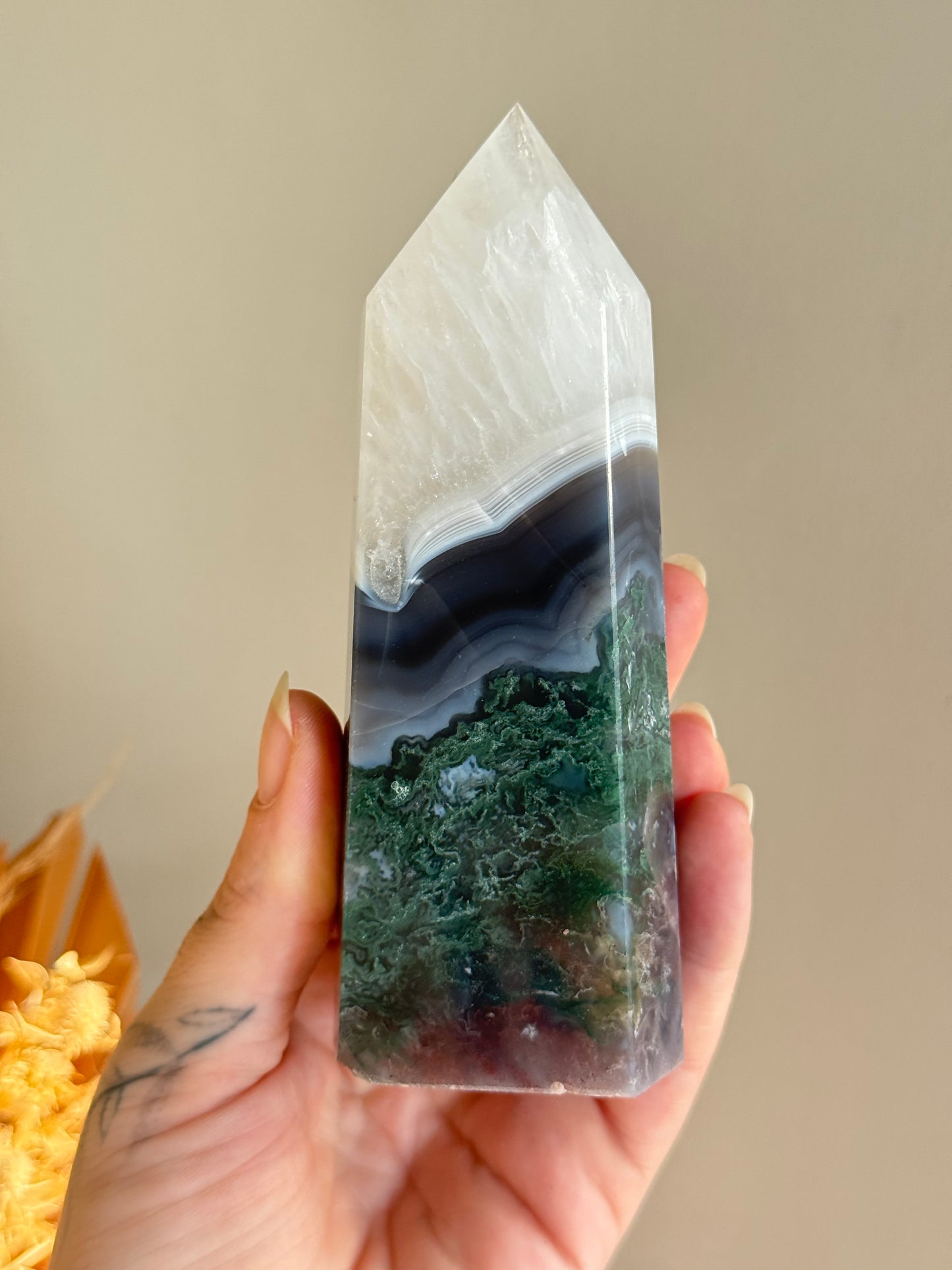 Moss Agate and Quartz Point