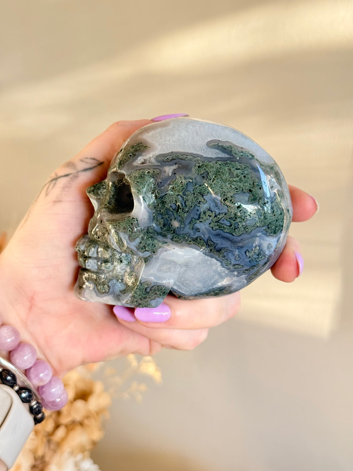 Moss Agate Skull